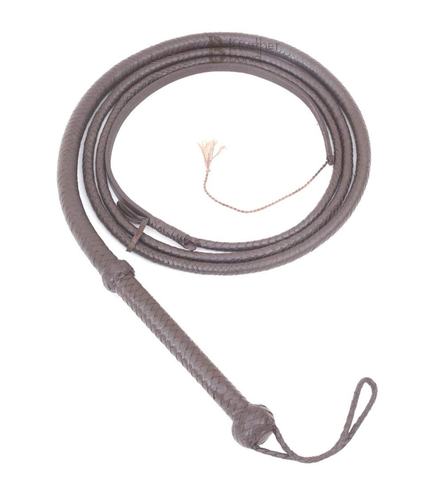 8-Foot Indiana Jones Style Dark Brown Leather Bullwhip - Genuine Cowhide Equestrian Whip - Buy Online on SooperMarket.com
