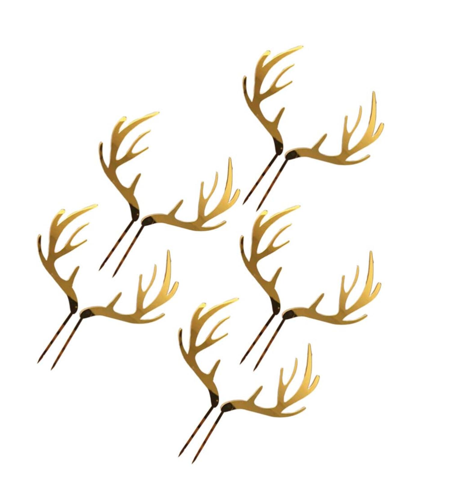 MAGICLULU 5pcs Antlers Happy Birthday Cake Topper Reindeer Antler Acrylic Cake Topper for Xmas Birthday Wedding Party Supplies Gloden - Buy Online on SooperMarket.com
