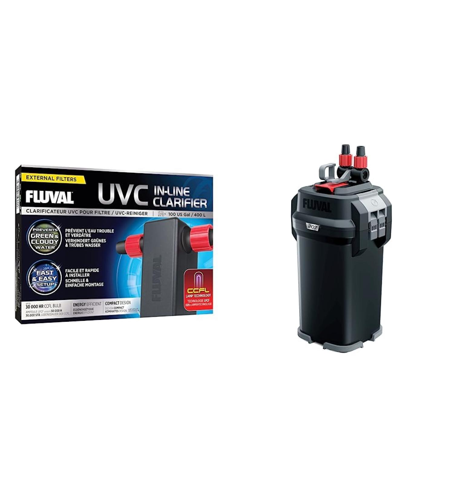 Fluval 207 External Aquarium Filter 60-220L 780 L/H 10W with UVC Clarifier | Optimal Filtration & Clarity for Healthy Fish - Buy Online on SooperMarket.com