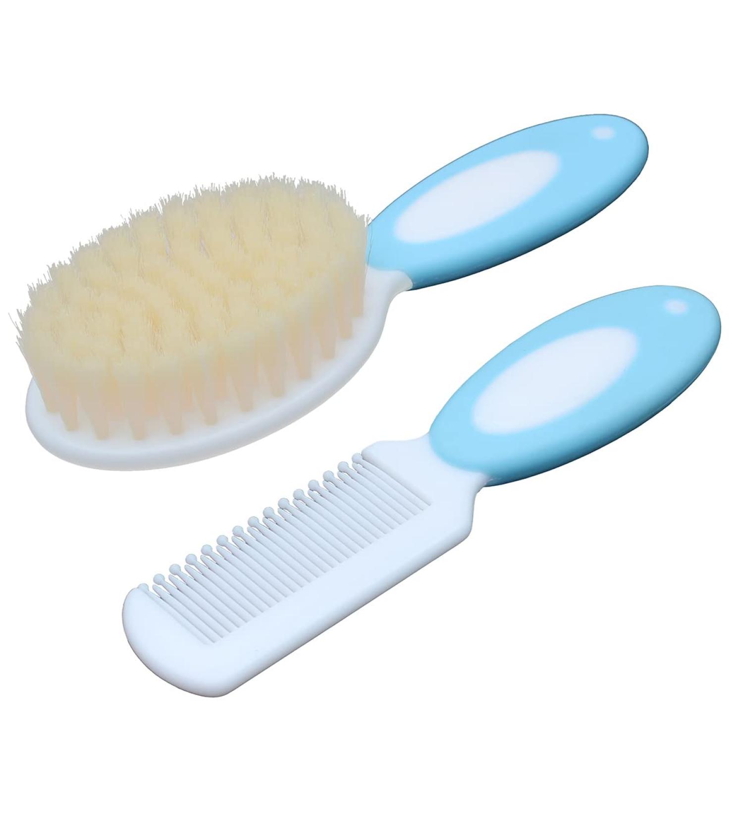 Baby Hair Brush and Comb Set - Soft Natural Bristles - Shower Gift - Blue - Buy Online on SooperMarket.com
