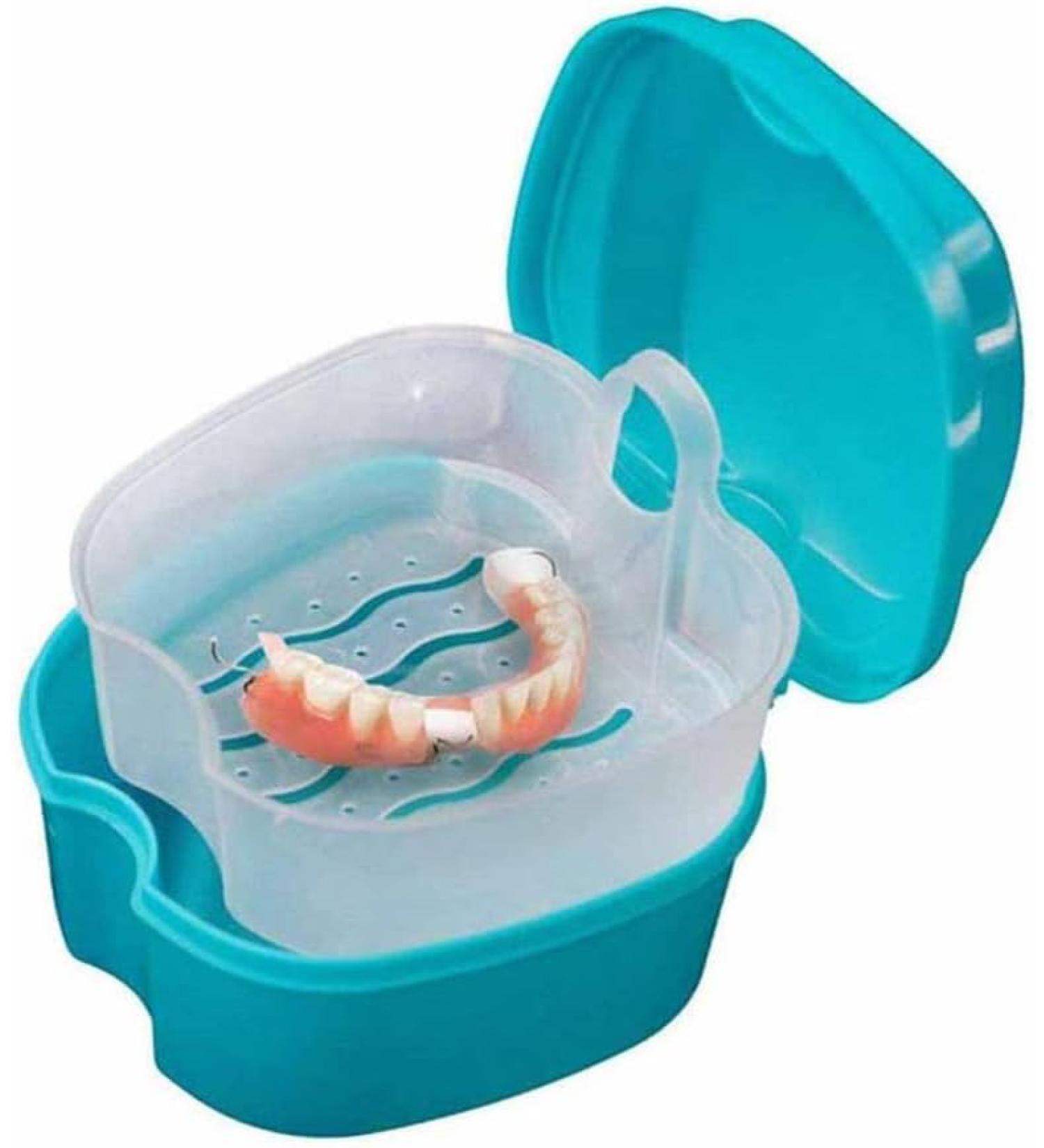 Denture Case Orthodontic Dental Retainer Box False Teeth Storage Container Dentures Container with Filter for Home & Travel Blue1 - Buy Online on SooperMarket.com