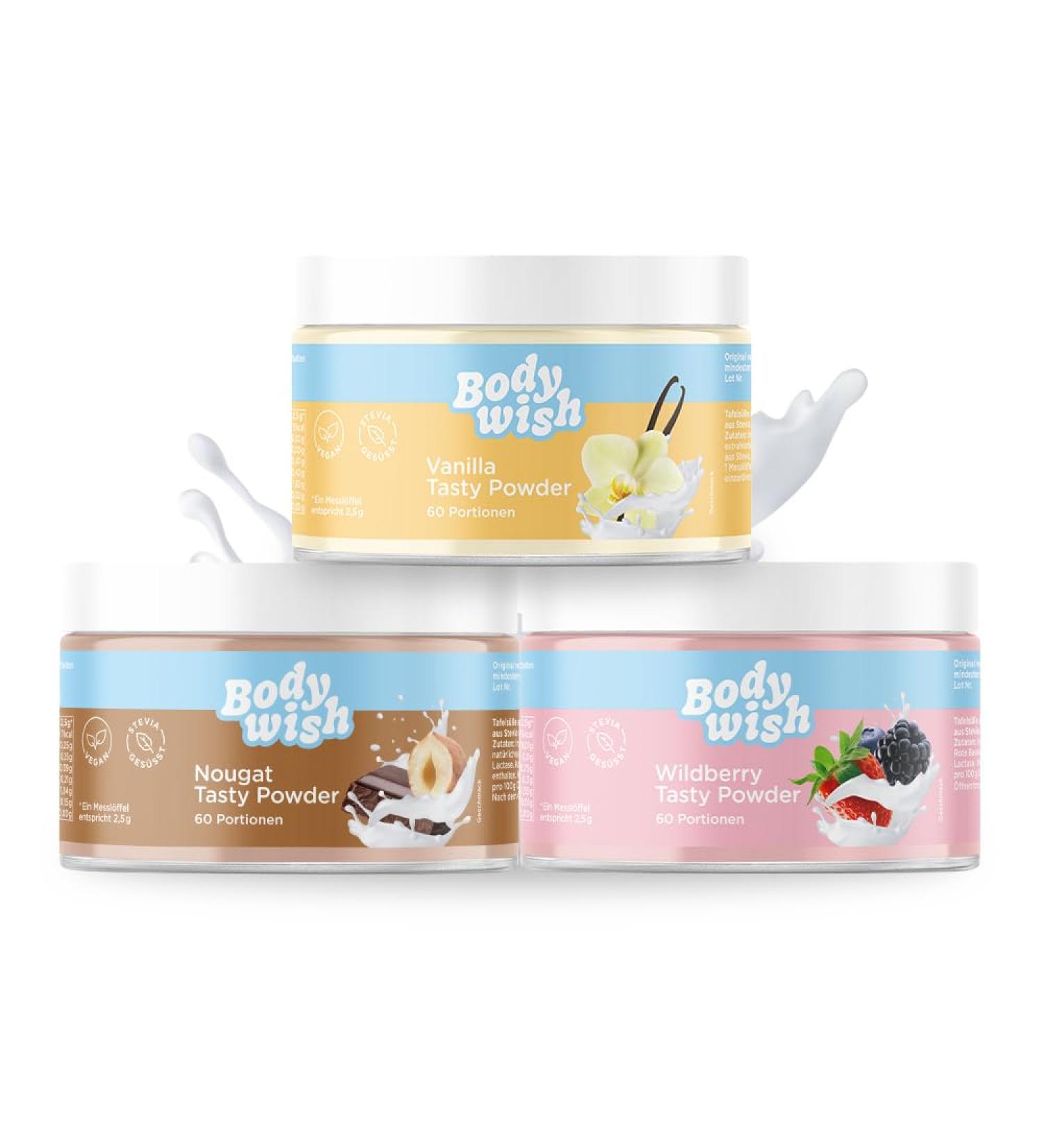 Buy Bodywish Mixed Tasty Powder | Low-Calorie Sugar Substitute | Vanilla Wildberry Nougat | 3x150g | Natural Flavor Enhancer - Buy Online on SooperMarket.com