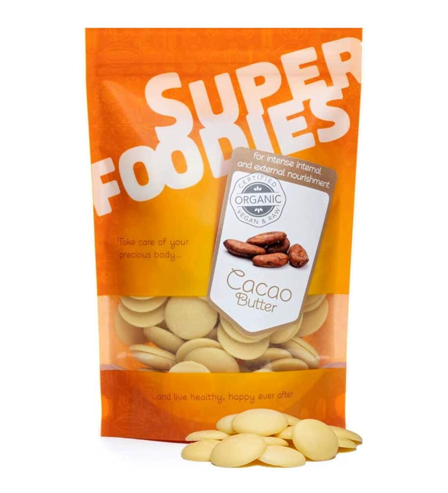 Superfoodies Raw Organic Cocoa/Cacao Butter Wafers 250g - Ideal for Baking & Skincare - Buy Online on SooperMarket.com