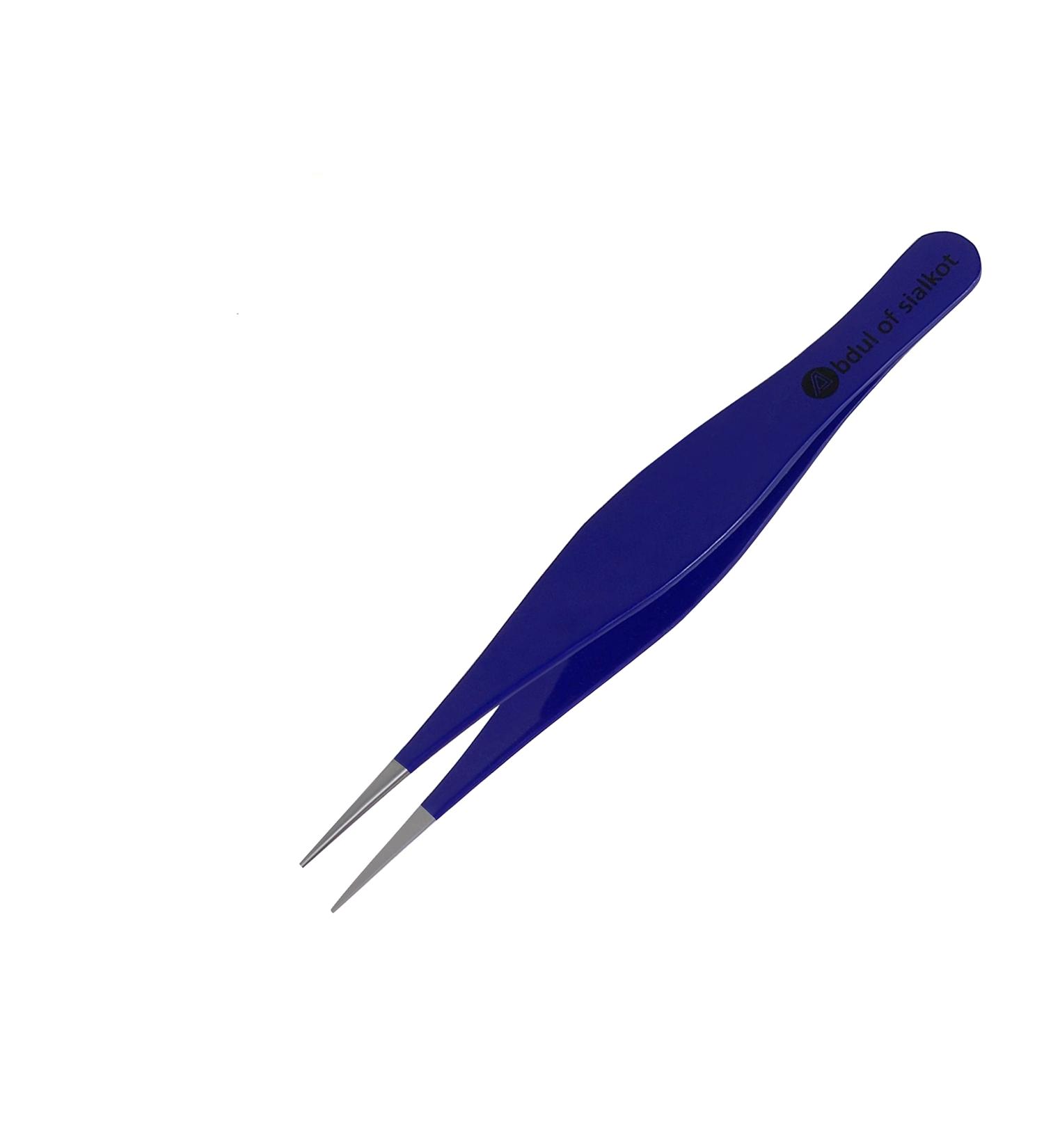 Abdul of Sialkot Pointed Tweezers - Precision Ingrown Hair and Blackhead Remover for Eyebrows - Sharp Surgical Pointed Tip for Splinters - Blue - Buy Online on SooperMarket.com
