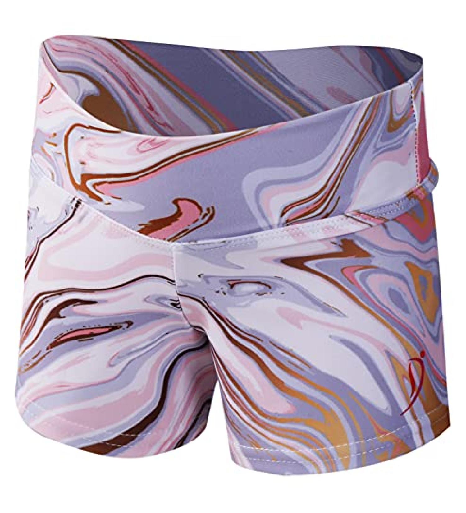 Dancina Marble Line Gymnastics Leotards for Girls + Shorts Set | Pink & Gold | Ages 4-12 - Buy Online on SooperMarket.com