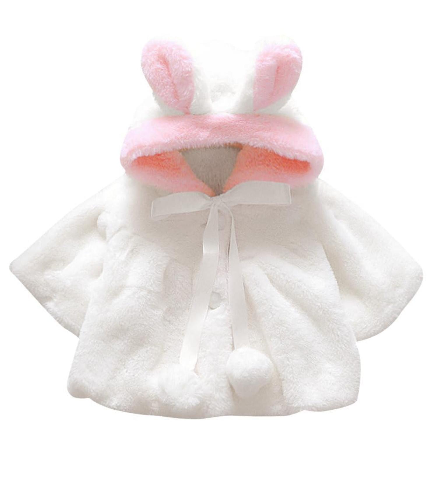 Newborn Baby Girl Hooded Cape Coat | Faux Fur Winter Outwear | 0-36 Months White - Buy Online on SooperMarket.com