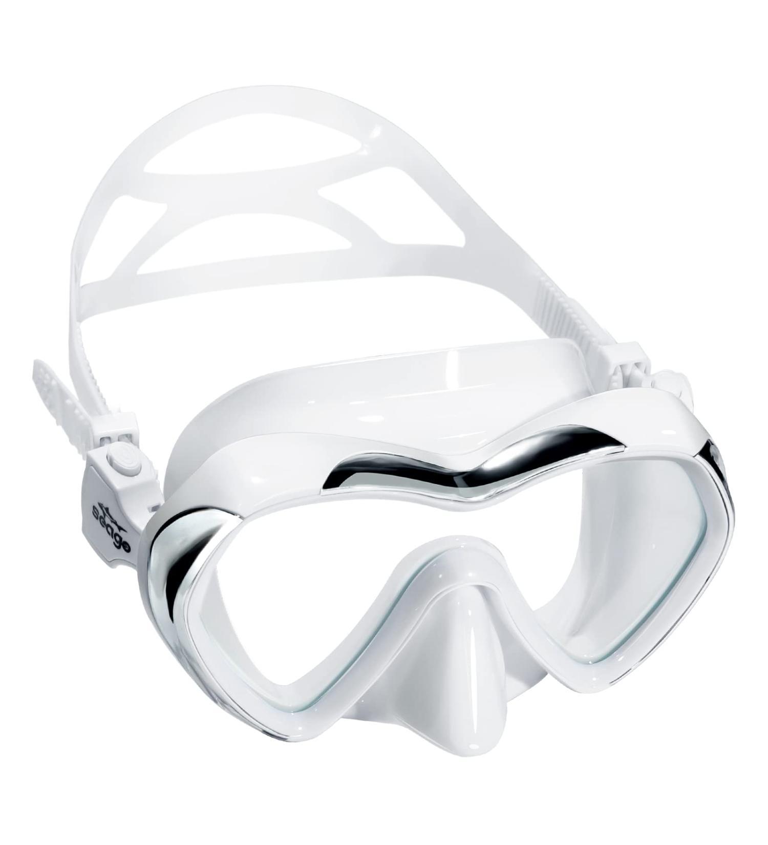 Seago Snorkel Diving Mask Swim Goggles - Stylish Clear Vision Anti-Fog Underwater Goggles for Adult Youth | Waterproof with Nose Cover - White - Buy Online on SooperMarket.com