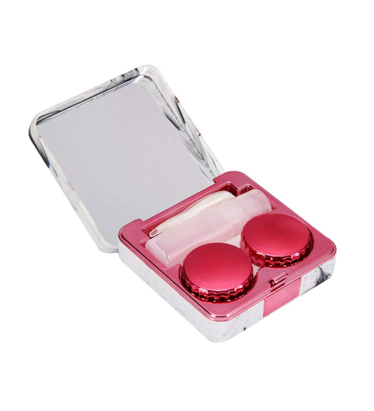 Acouto Square Contact Lens Case - Portable Marble Mirror Design for Nearsighted - Stylish Pink Color - Buy Online on SooperMarket.com