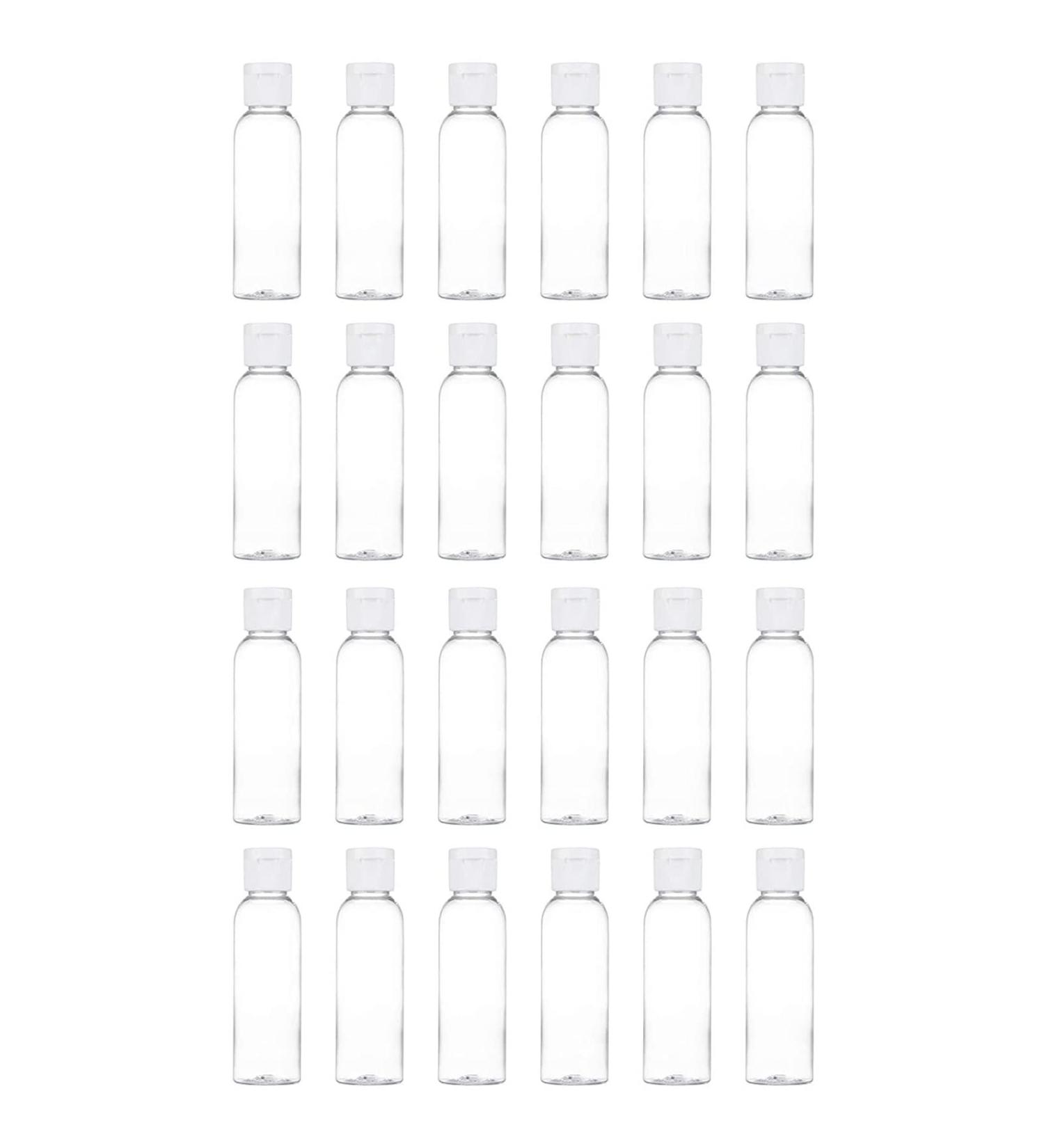24-Pack Clear 2 oz Travel Bottles with Flip Cap - Refillable Toiletry and Cosmetic Containers for Shampoo, Lotion, Body Soap, Cream, Toner - Plastic Empty Bottles - Buy Online on SooperMarket.com
