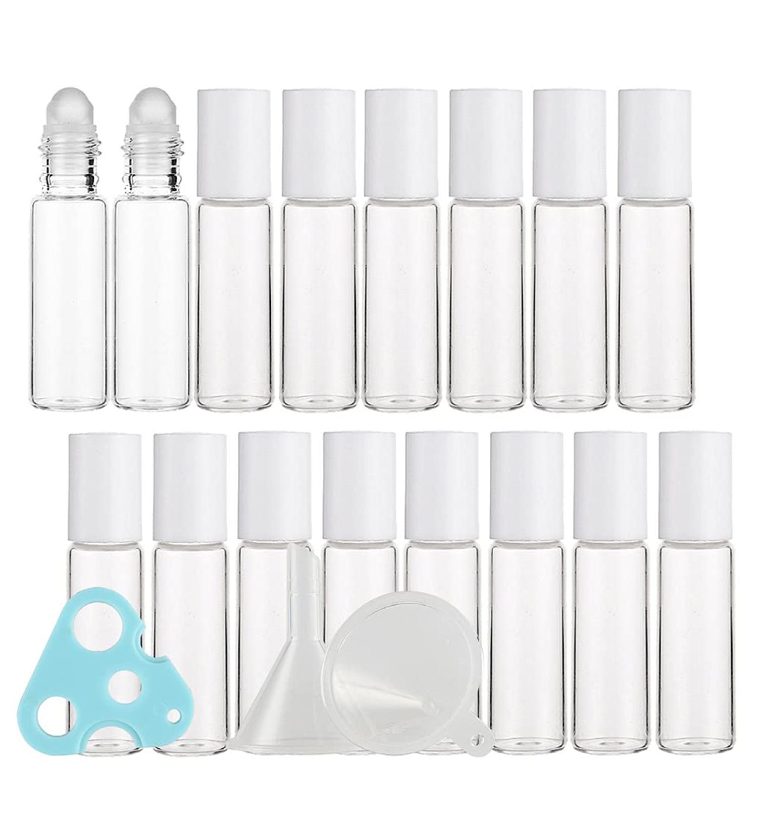 Zeoabsy 12 Pack 5ml Essential Oils Roller Bottles - Transparent Glass Perfume Bottles for Aromatherapy - Includes 2 Funnels & 1 Opener - Ideal for Travel - Buy Online on SooperMarket.com