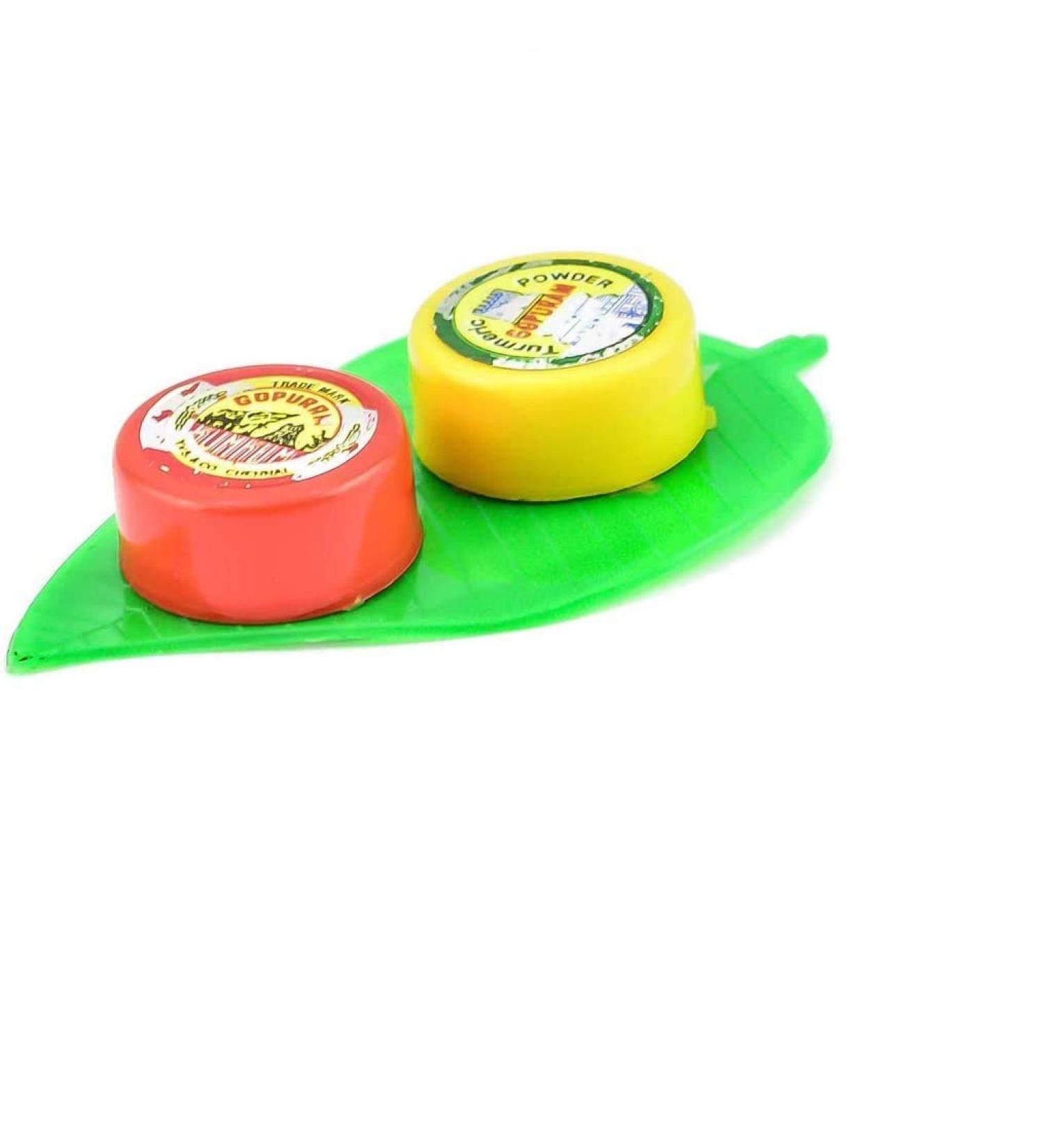 Gopuram Turmeric Powder and KumKum Leaf Set - Ideal for Hindu Pooja Indian Rituals Traditional Occasions and Religious Activities