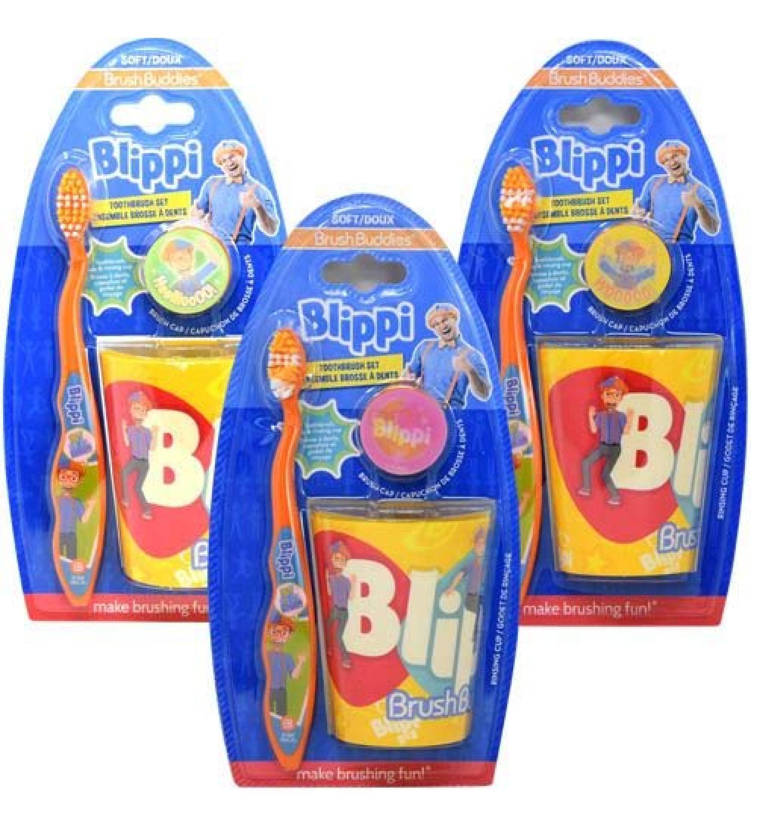 Brush Buddies Blippi Toothbrush Set - Blippi Toothbrush  Cap  and Rinsing Cup. (Blippi Gift  3 - Sets)