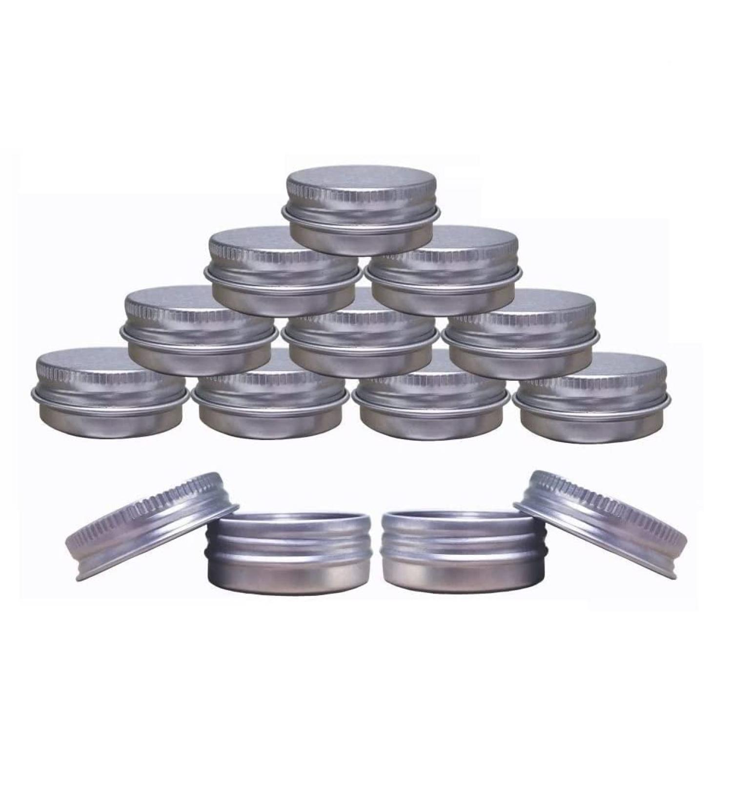 JOYWEE Aluminum Tin Jars 24 Pack.5 Oz/15ml - Empty Cosmetic Metal Tins for Candle, Lip Balm, Salve, Makeup - Screw Cap Lid, Round Pot Container - Buy Online on SooperMarket.com