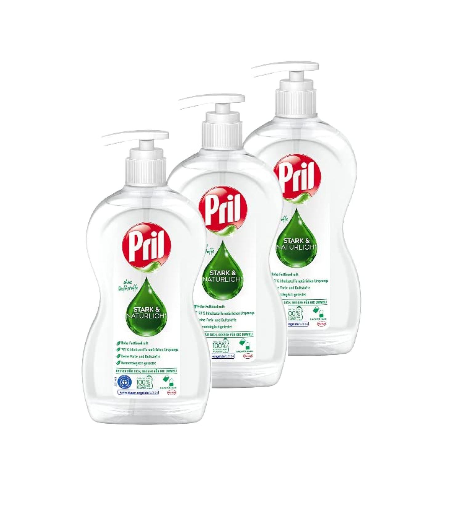 Buy Pril Fragrance-Free Dishwashing Detergent (3 x 420 ml) - Powerful Fat Removal Sensitive Formula Eco-Friendly Refillable Bags - Buy Online on SooperMarket.com