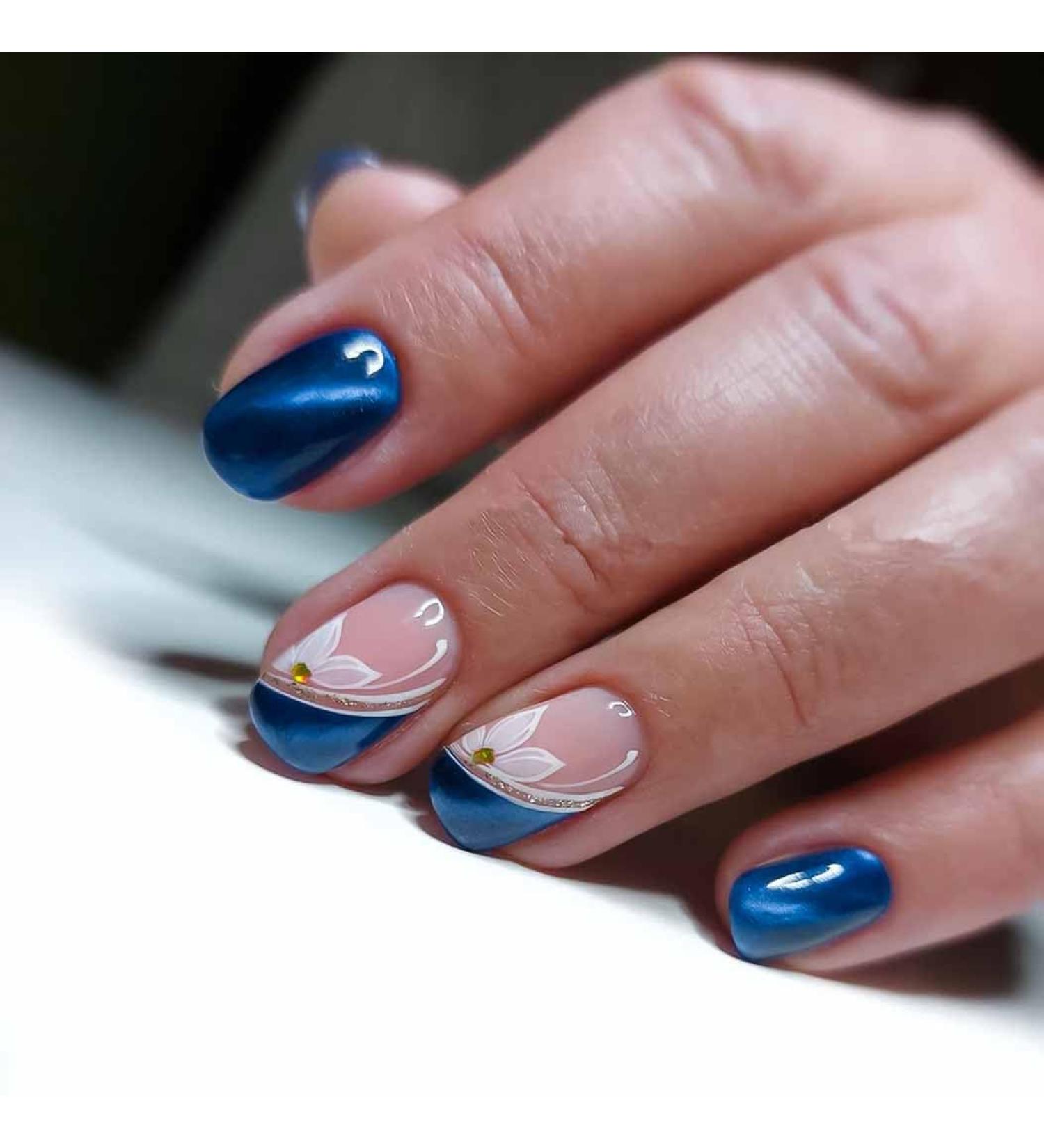RikView Short Press On Nails - Glossy Blue Square Full Cover Fake Nails for Women - 24 PCs Set - Buy Online on SooperMarket.com