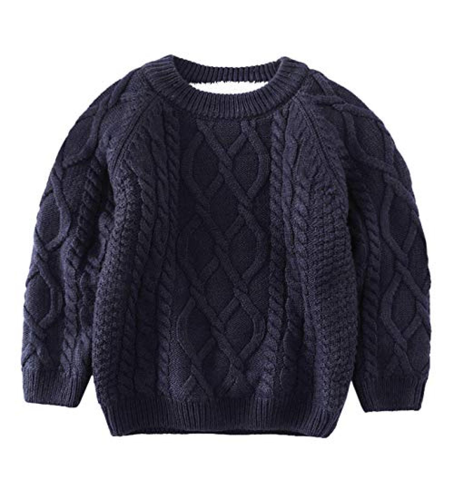 De feuilles Toddler Unisex Cable Knit Pullover Sweater | Warm Lining | Yellow/Navy Blue | 6-7 Years - Buy Online on SooperMarket.com