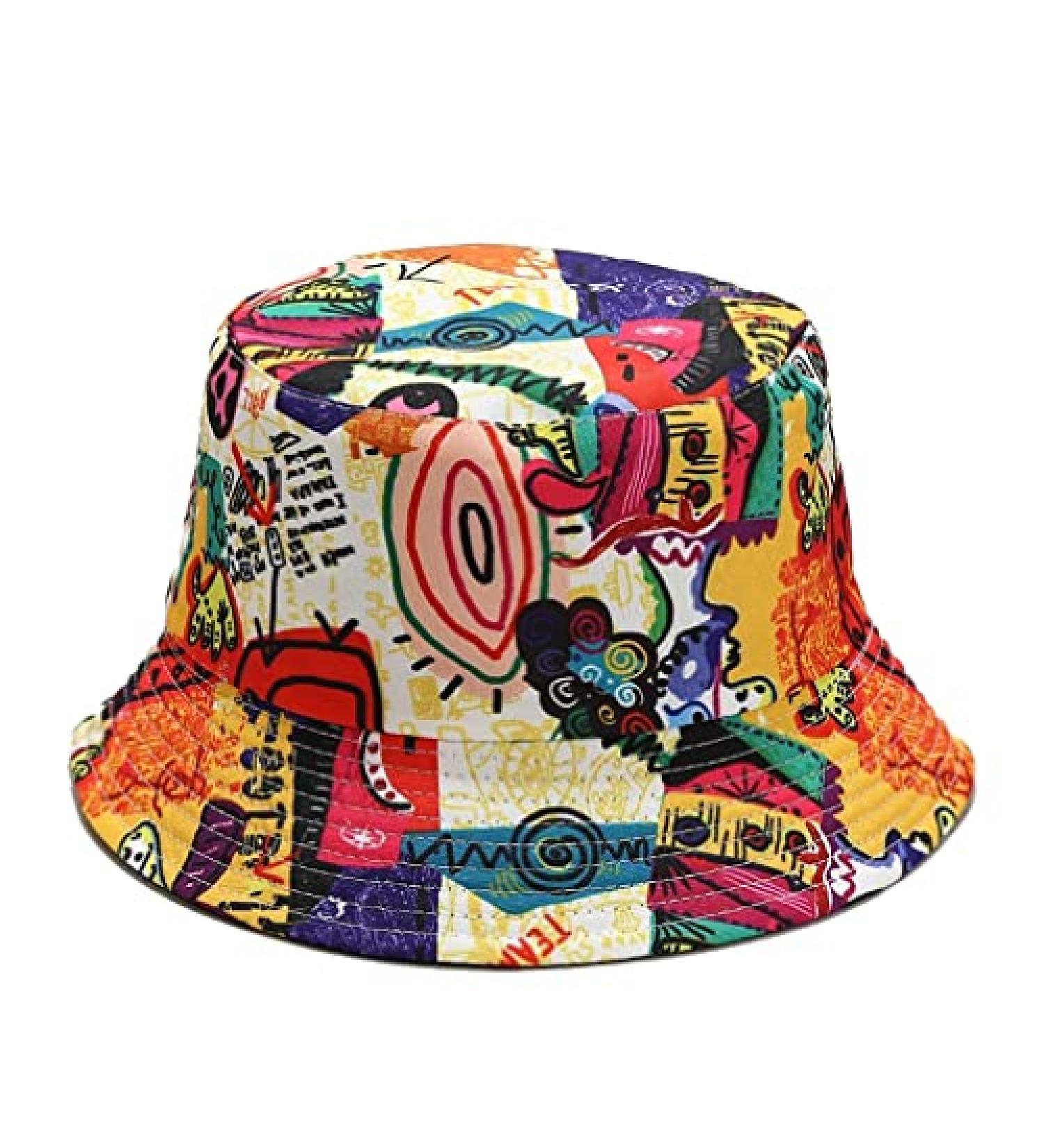 Quanhaigou Reversible Bucket Hat for Men Women - Packable Sun Hat for Outdoor Travel Hiking Beach - Colorful Graffiti Print - Buy Online on SooperMarket.com