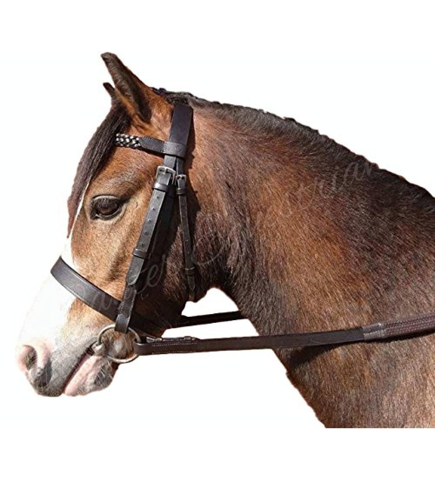 Sheldon Quality Leather Hunter Bridle With Plaited Browband and Rubber Reins Havana Pony