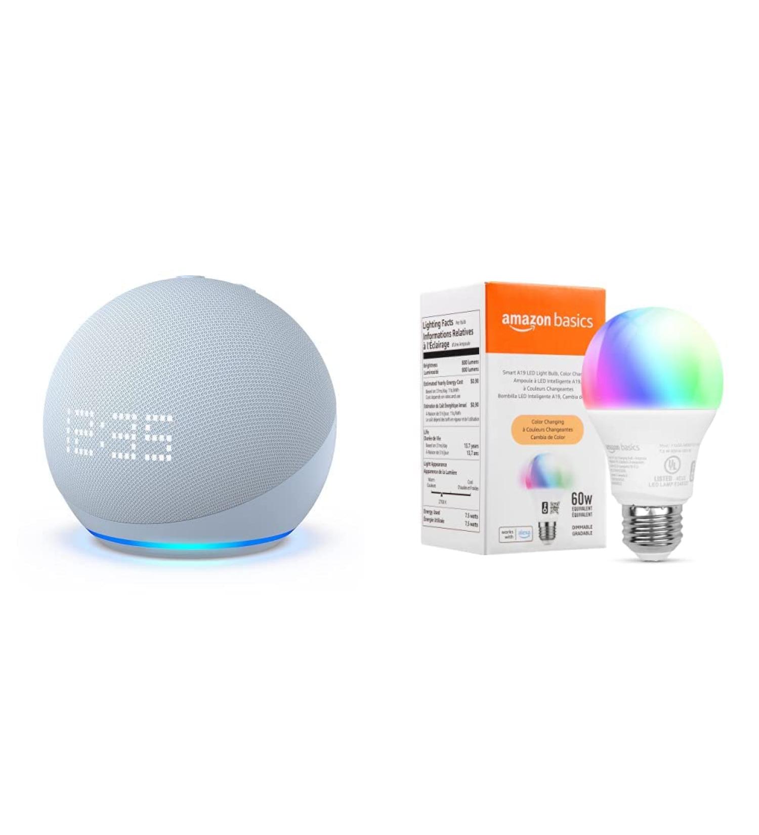 Echo Dot (5th Gen) with Clock & Amazon Basics Smart Color Bulb - Cloud Blue - Buy Online on SooperMarket.com