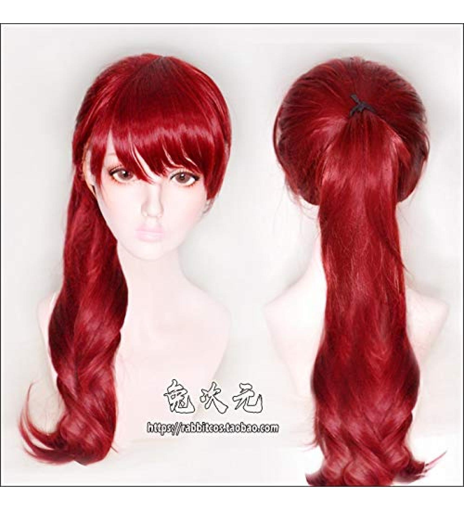 Anime Persona 5 Yoshizawa Kasumi Cosplay Wig | Long Red Ponytail | Heat Resistant Synthetic Hair + Wig Cap - Buy Online on SooperMarket.com