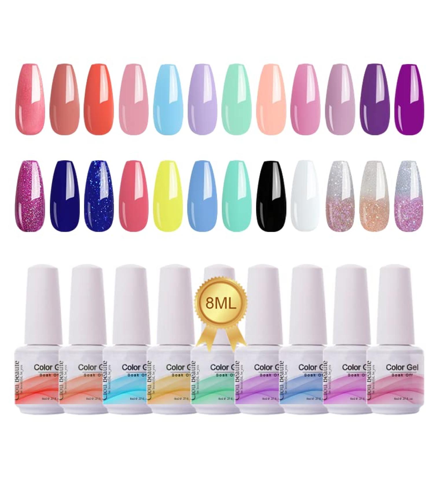 Clou Beaute Midnight Euphoria Collection 24Pcs Gel Nail Polish Set - Nude Purple Blue Hot Pink Glitter - Valentine's Day Gift for Women - Soak off Nail Art Design - 0.01 Fl Oz (Pack of 24) - Buy Online on SooperMarket.com
