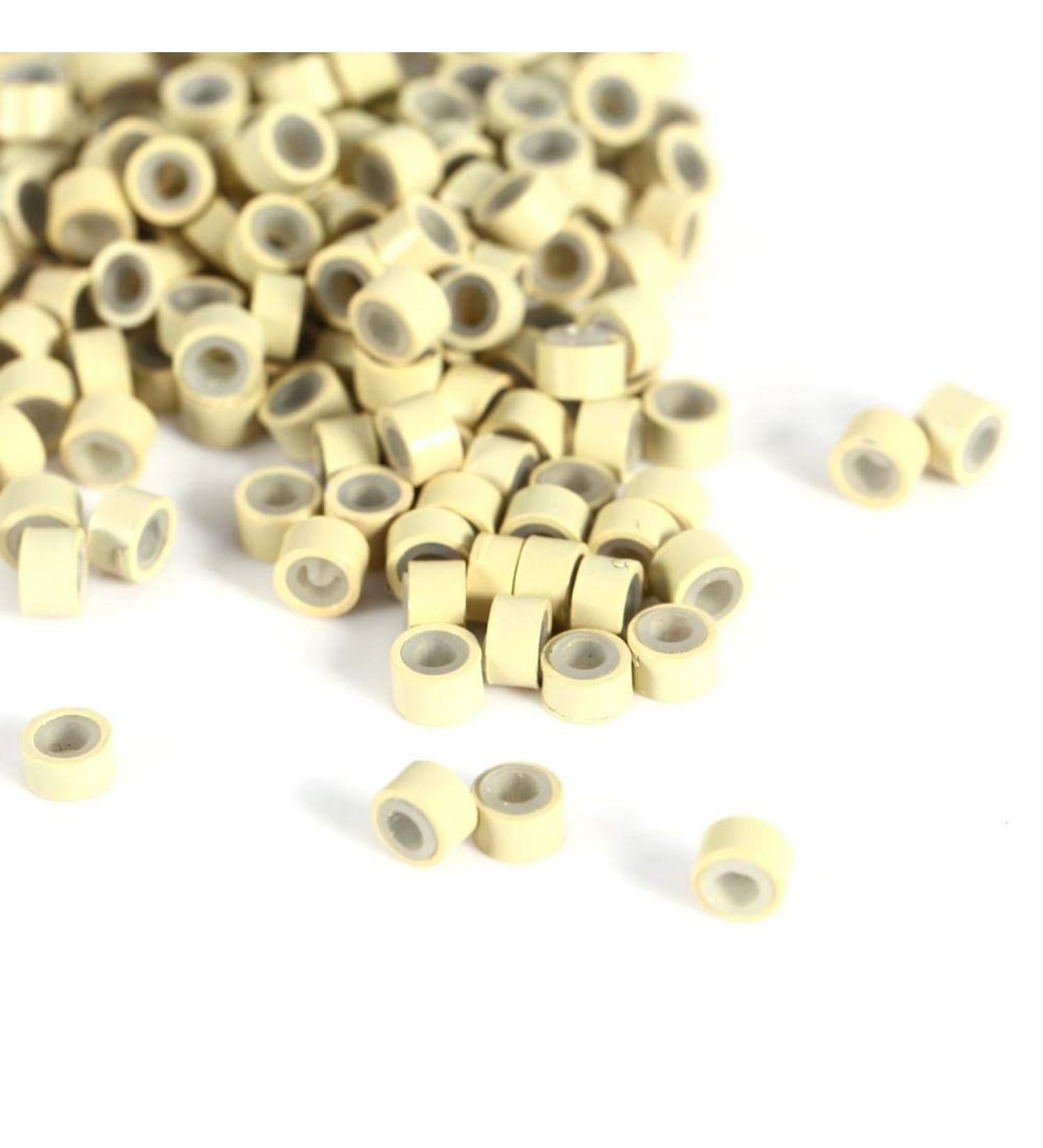 200 Pcs Beige Hair Extension Rings - 4MM Silicone Lined Beads & Loops Tools for Easy Application - Buy Online on SooperMarket.com
