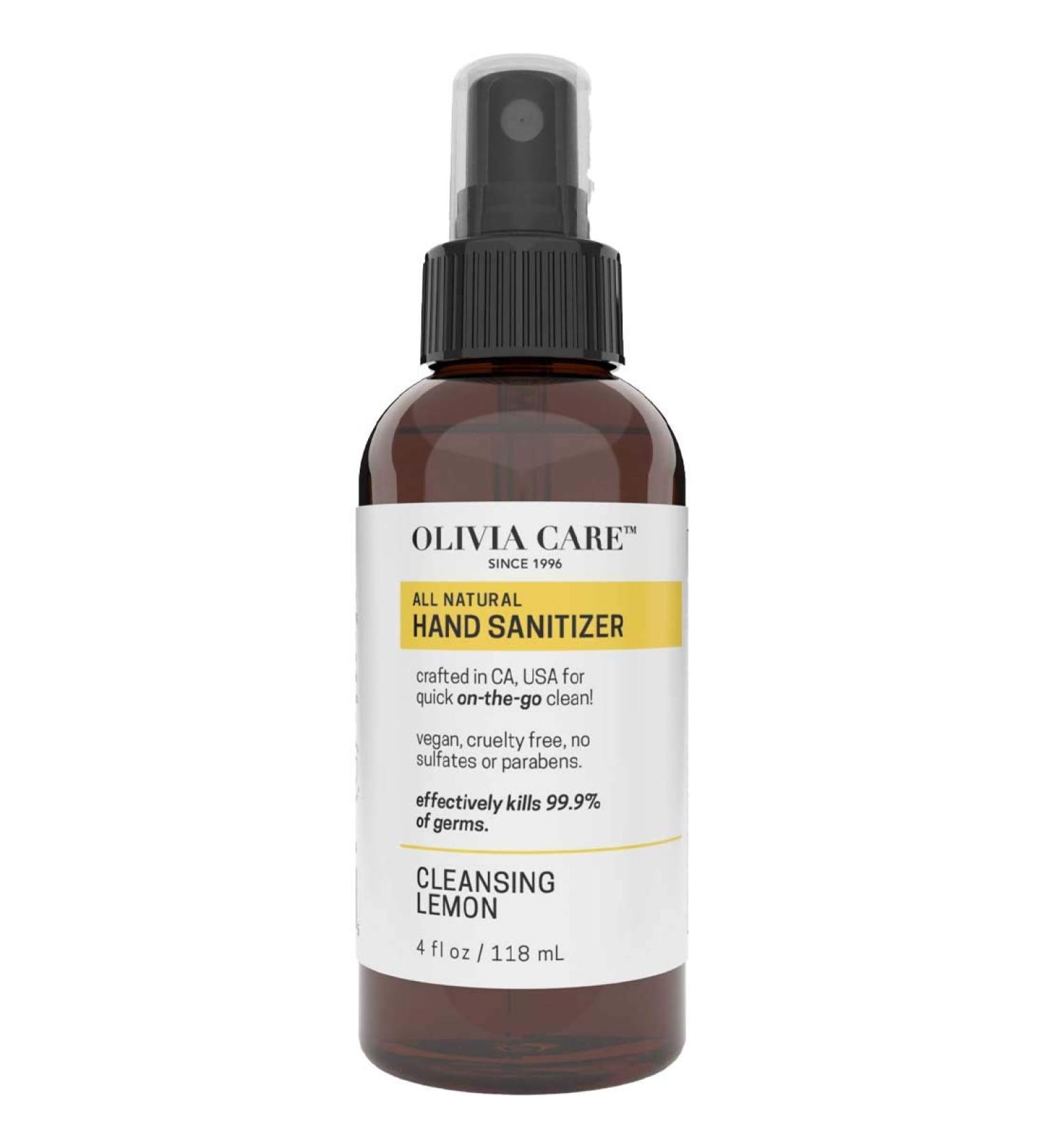 Olivia Care Hand Sanitizer - Alcohol-Based with Lemon Essential Oils - 99.9% Germ-Killing Formula - Portable and Moisturizing - 4 FL OZ - Buy Online on SooperMarket.com