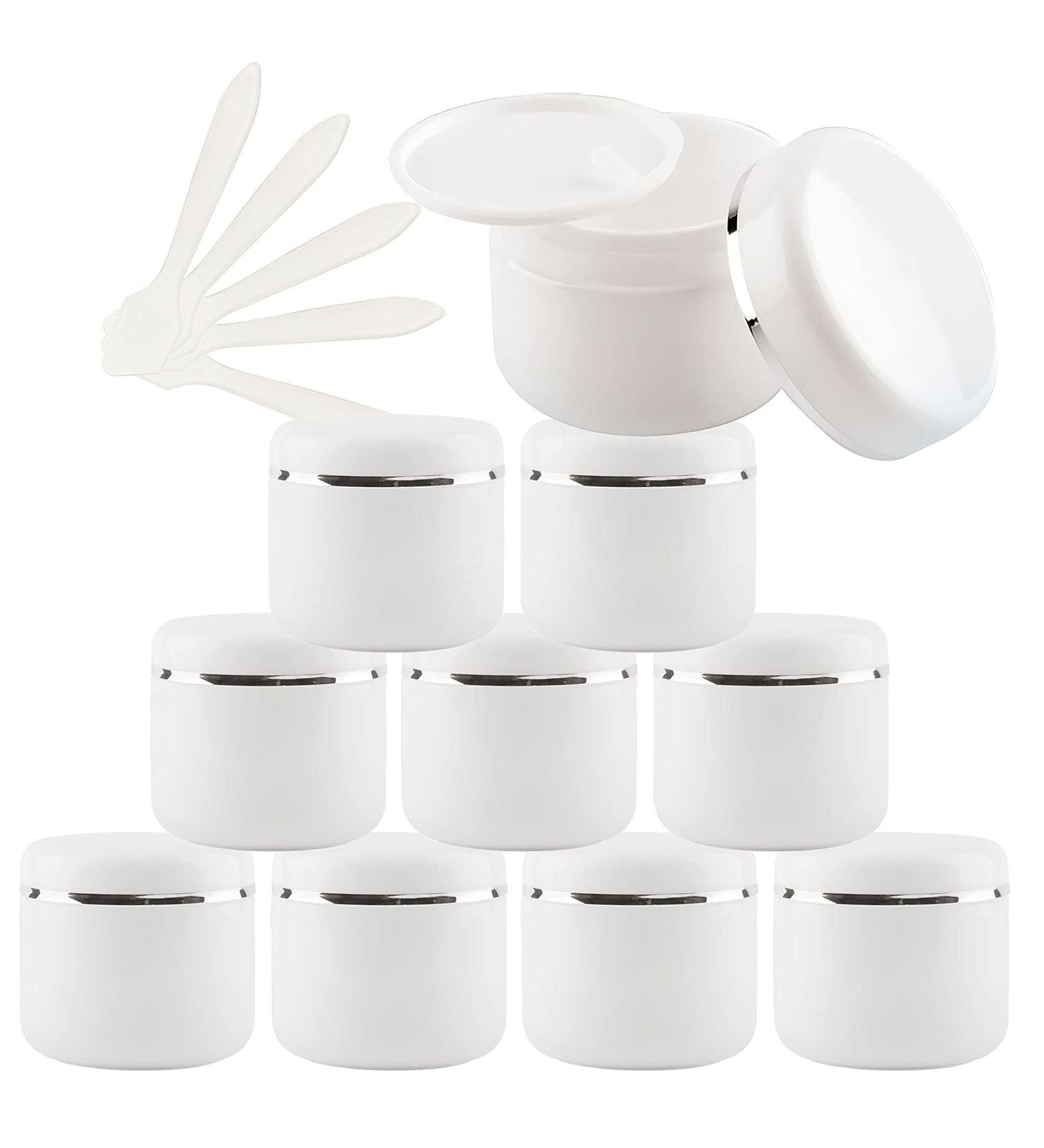Buy Tianzd 20pcs 30ml White Plastic Screw Canisters - Empty Cosmetic Containers with Silver Band Lid & 5 Spoons for Ointments & Creams - Ideal for International Shipping - Buy Online on SooperMarket.com