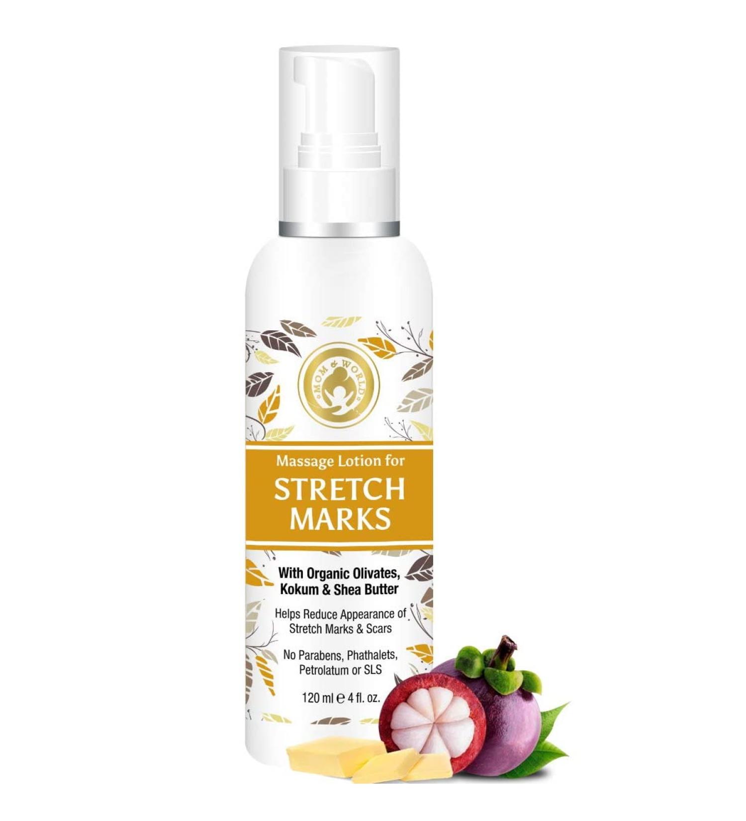 Mom & World Massage Lotion for Stretch Marks 120ml - Organic Olivates Kokum & Shea Butter - Best Stretch Mark Cream for Moms - Buy Online on SooperMarket.com