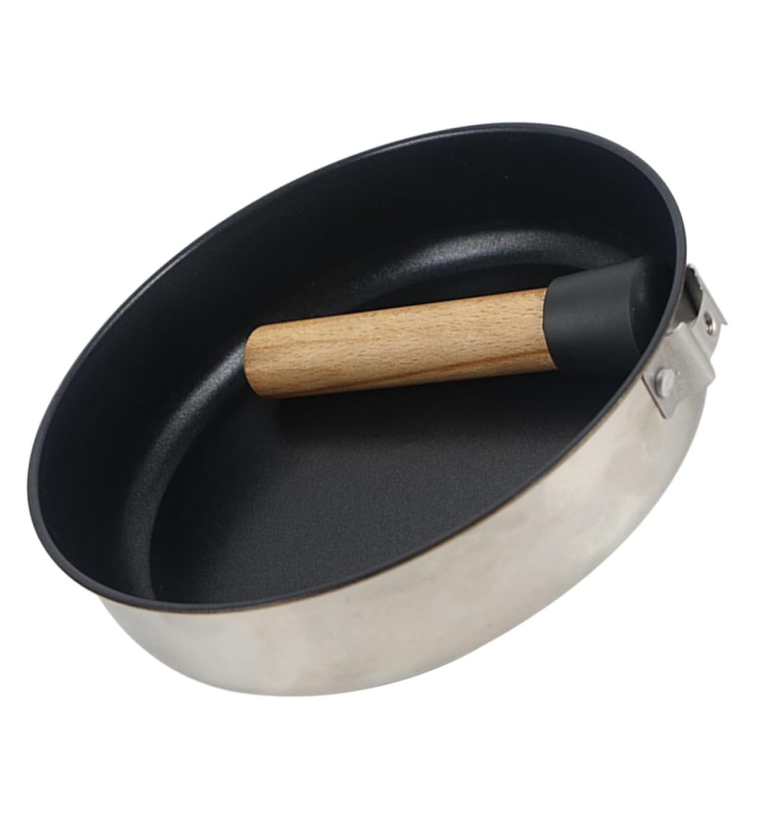 BCOATH Camping Portable Pan Egg Pan Flat Skillet Camping Cookware Griddle Pan Stainless Steel Cookware Pans Portable Camping Pan Mini Egg Cooker Multi-Function Pan Non Stick Wok Wood - Buy Online on SooperMarket.com
