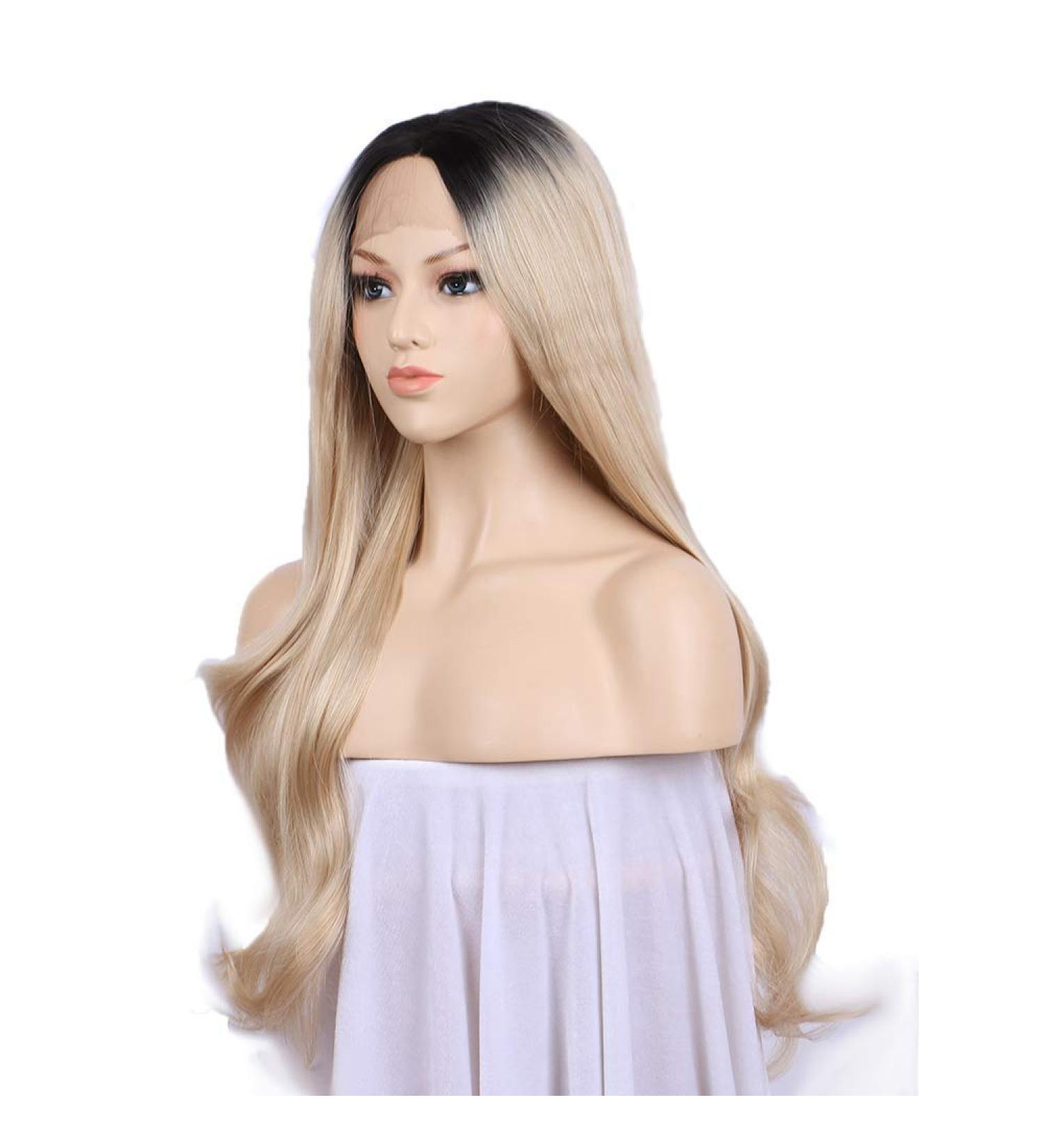Buy SHIYID Blonde Wig with Dark Roots - Two Tones Long Wavy Front Lace Synthetic Wig for Women | High Temperature Fiber - Buy Online on SooperMarket.com