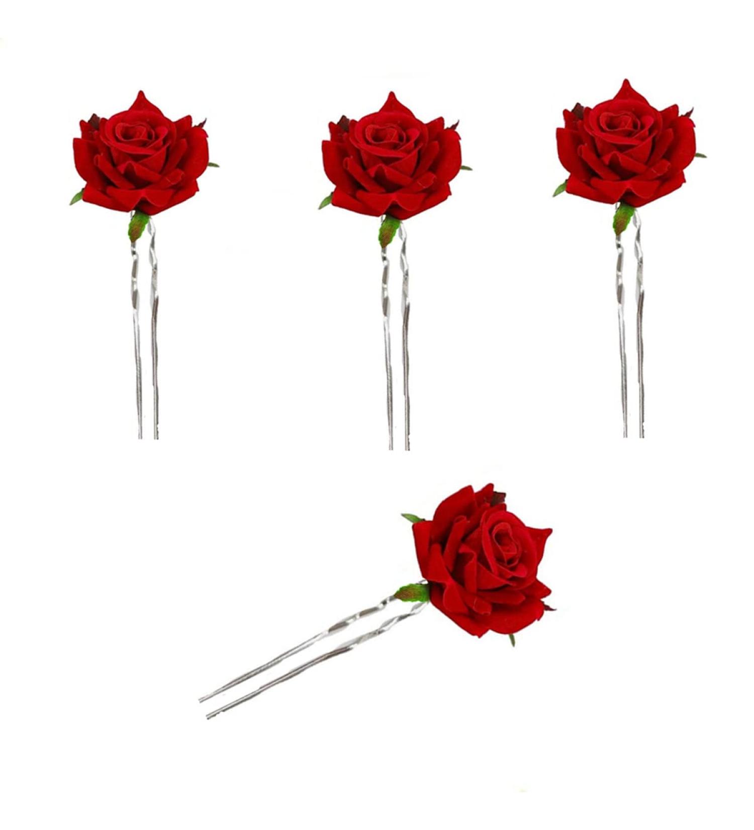 4PCS Small Red Rose Flower Hair Clips - Bridal Hair Pins for Women and Girls - Buy Online on SooperMarket.com