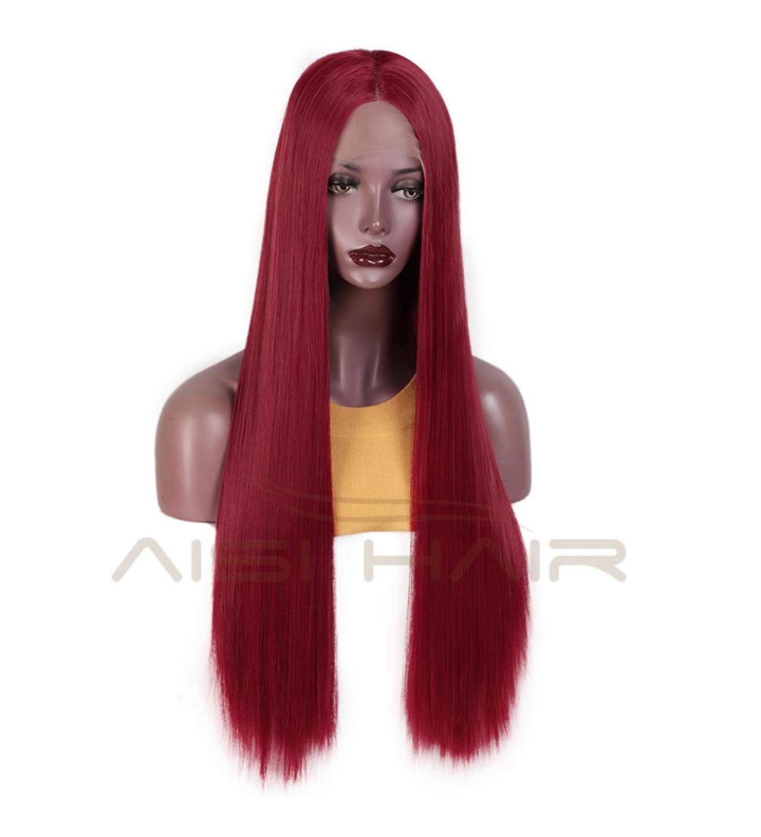HBINGBING Long Straight Red Lace Front Wig for Women | Natural Look Middle Part Synthetic Hair - Buy Online on SooperMarket.com