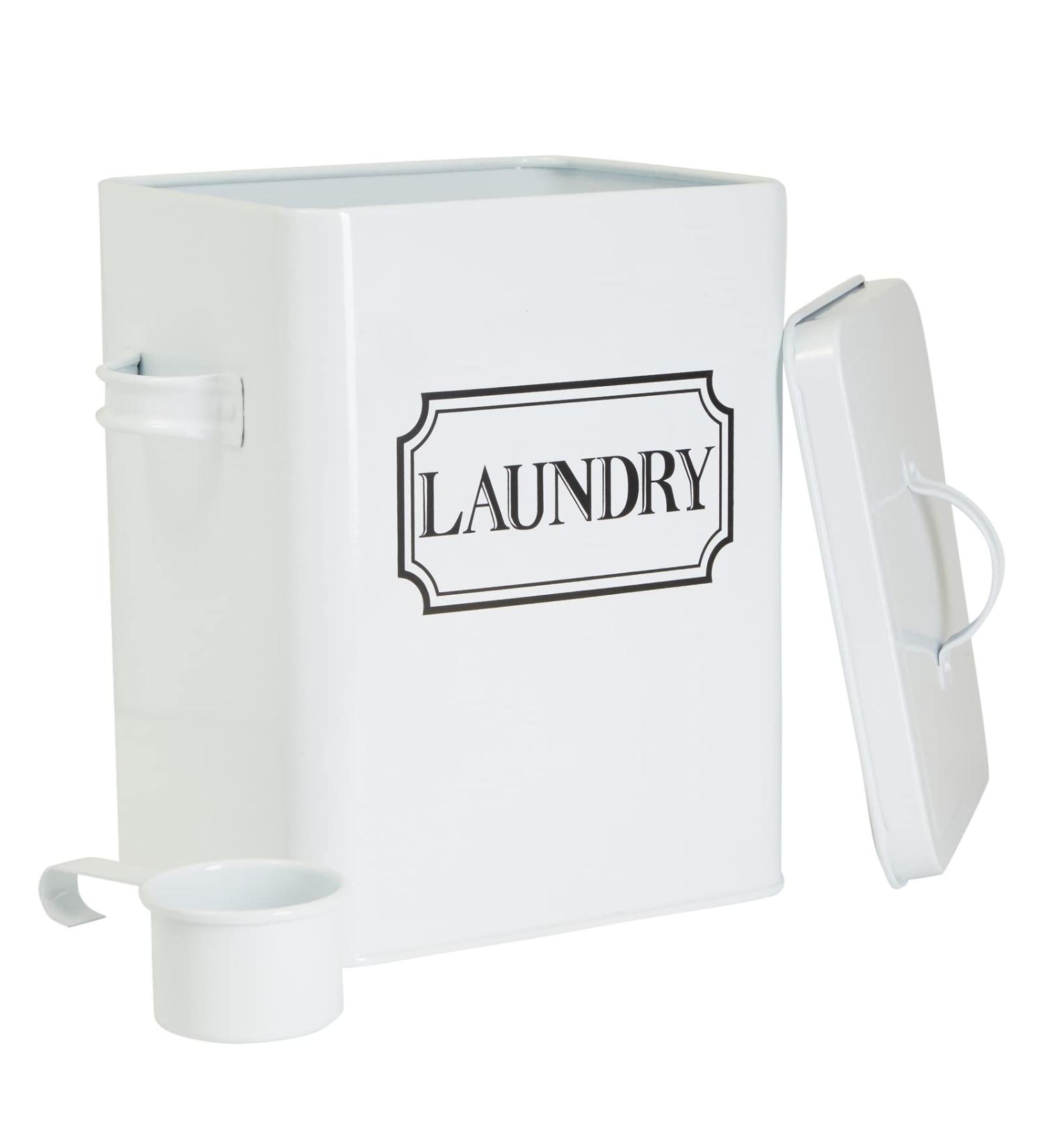 Laundry Detergent Container - White Canister with Scoop for Powder, Beads, Pods - 100 oz Capacity - Bathroom Storage Organizer - Buy Online on SooperMarket.com