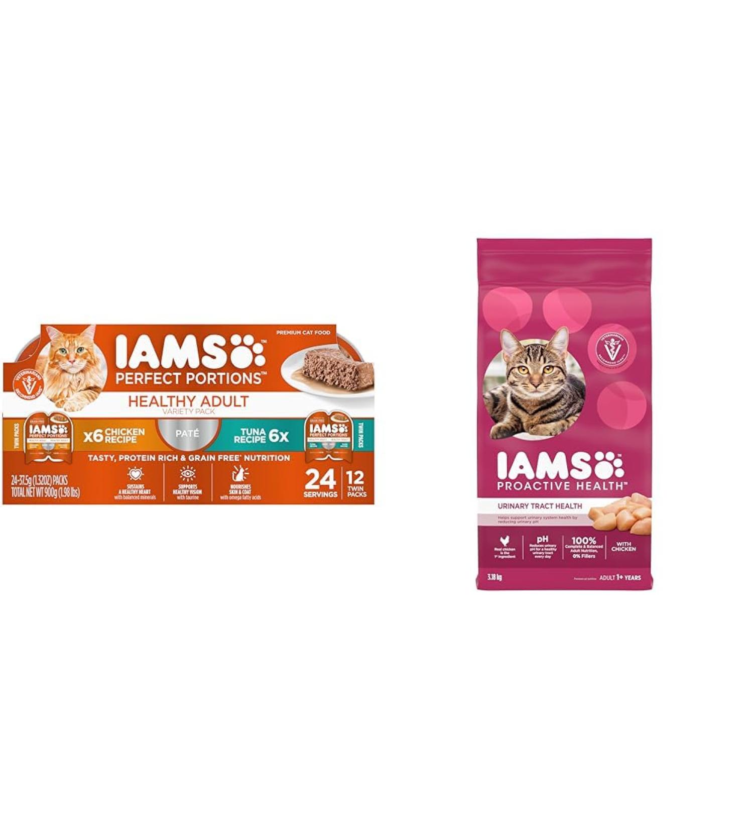 IAMS Perfect Portions Healthy Wet Cat Food Adult Grain Free Pat - Chicken and Tuna 75 g (Pack of 12) & Proactive Health Dry Cat Food Adult - Urinary Tract Health - Chicken 3.18kg Bag - Buy Online on SooperMarket.com