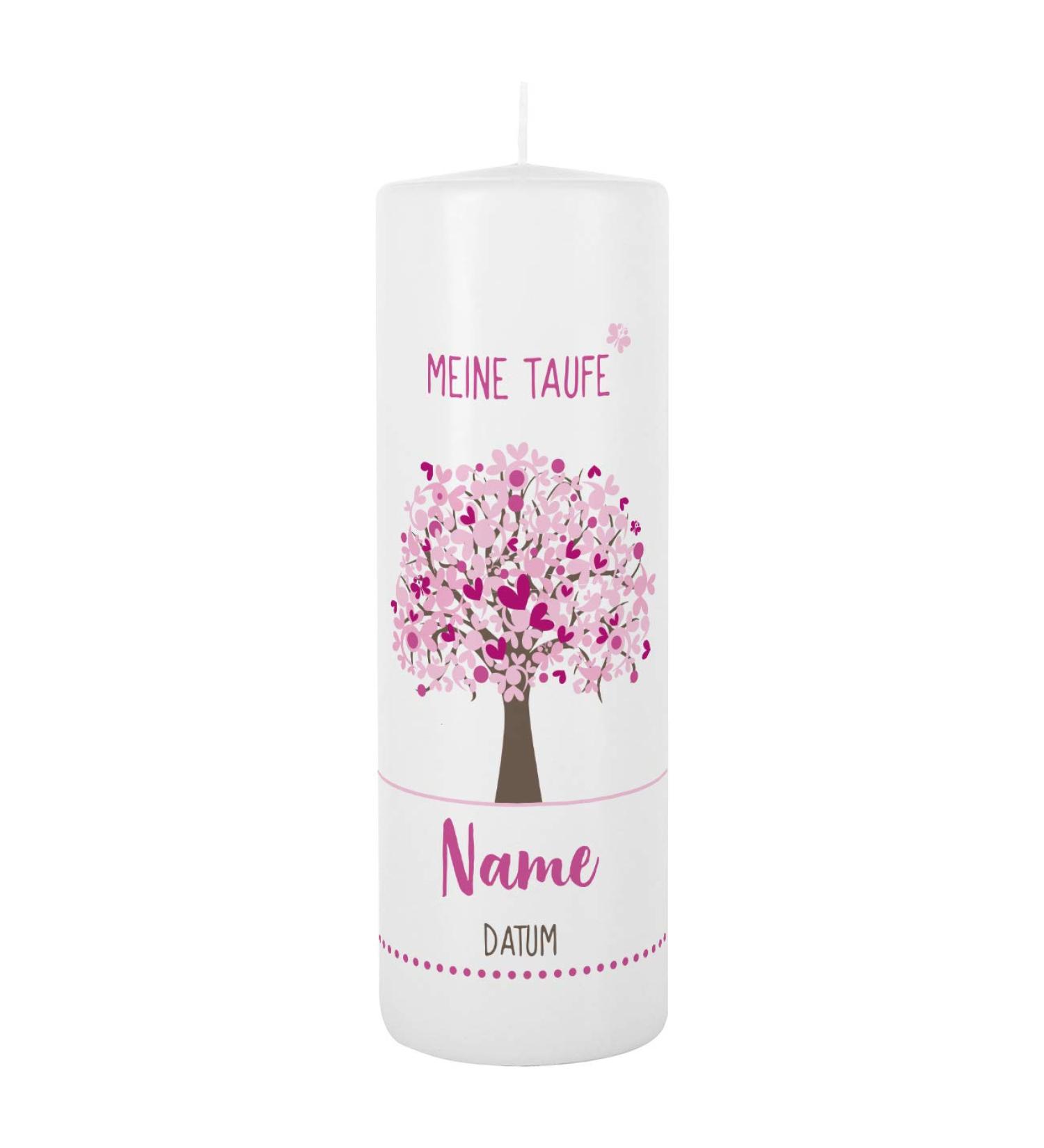Striefchen Baptism Candle | Personalized Tree of Life Design | Custom Name & Date | White-Pink | Ideal Gift for Christening - Buy Online on SooperMarket.com