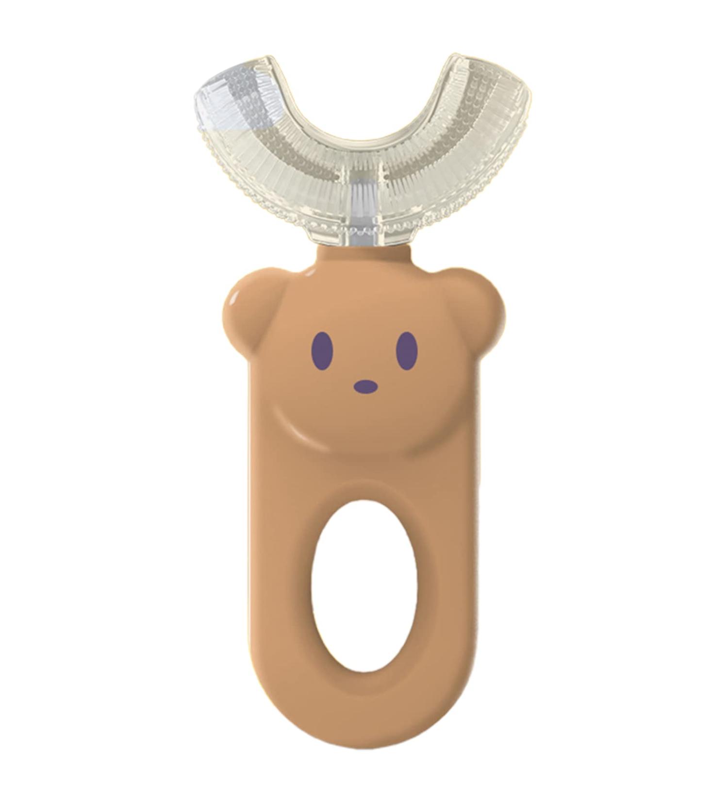 JENPECH Kids U-Shaped Toothbrush - Cartoon Bear Shape - Food Grade Soft Silicone Brush Head 360 Oral Teeth Cleaning Design for Toddlers and Children Brown - Buy Online on SooperMarket.com