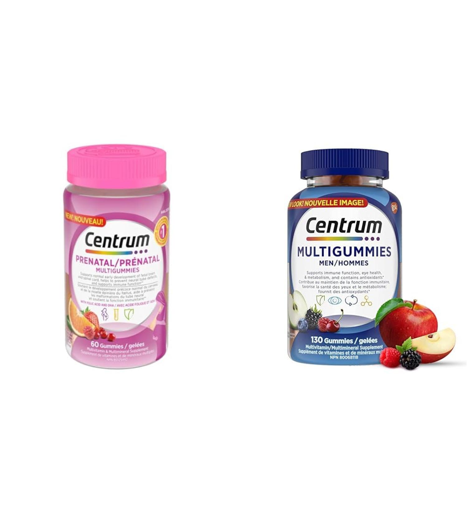 Centrum Prenatal Multigummies with DHA and Folic Acid Postpartum Multivitamin and Mineral Supplemen & Men MultiGummies Multivitamins/Minerals Gummies Cherry Berry and Apple Flavours VITAMIN + VITAMIN - Buy Online on SooperMarket.com