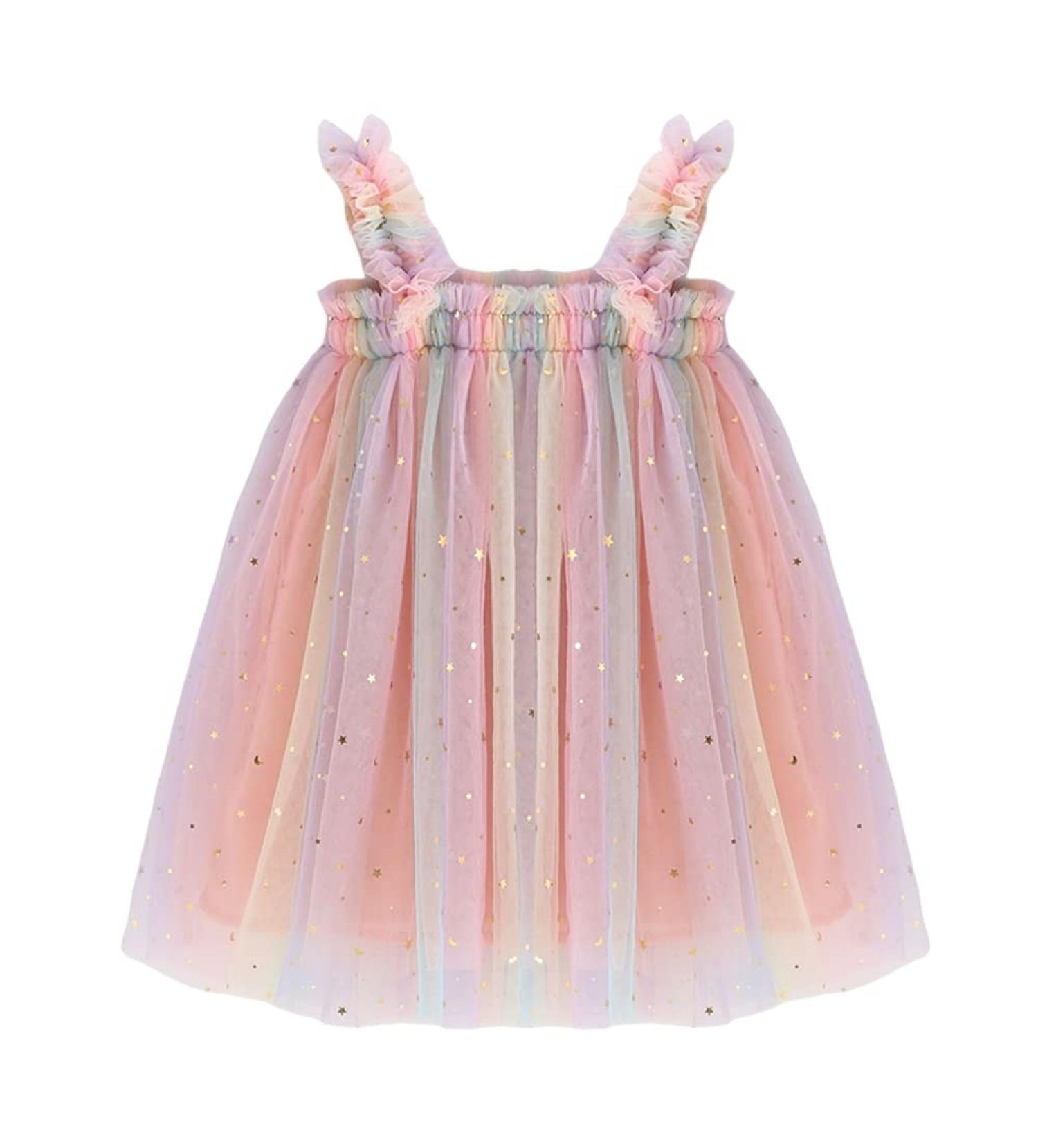 PythJooh Baby Girl Tulle Dress | Toddler Sleeveless Butterfly Wings Tutu Princess Dress | Daisy Stars Sundress for 0-4 Years | 2-3 Years | Starry Pink - Buy Online on SooperMarket.com
