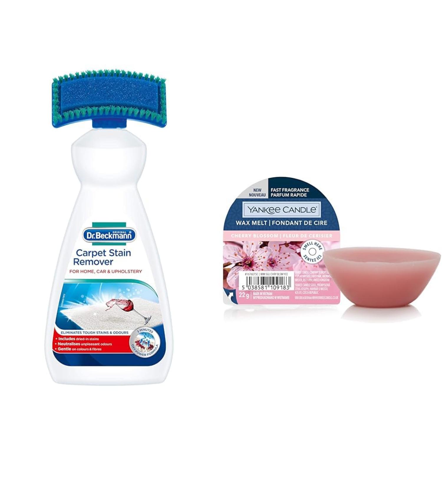 Dr. Beckmann Carpet Stain Remover | Removes New and Dried-in Stains | Includes Applicator Brush 650 ml & Yankee Candle Wax Melts | Cherry Blossom | Up to 8 Hours of Fragrance | 1 Count - Buy Online on SooperMarket.com