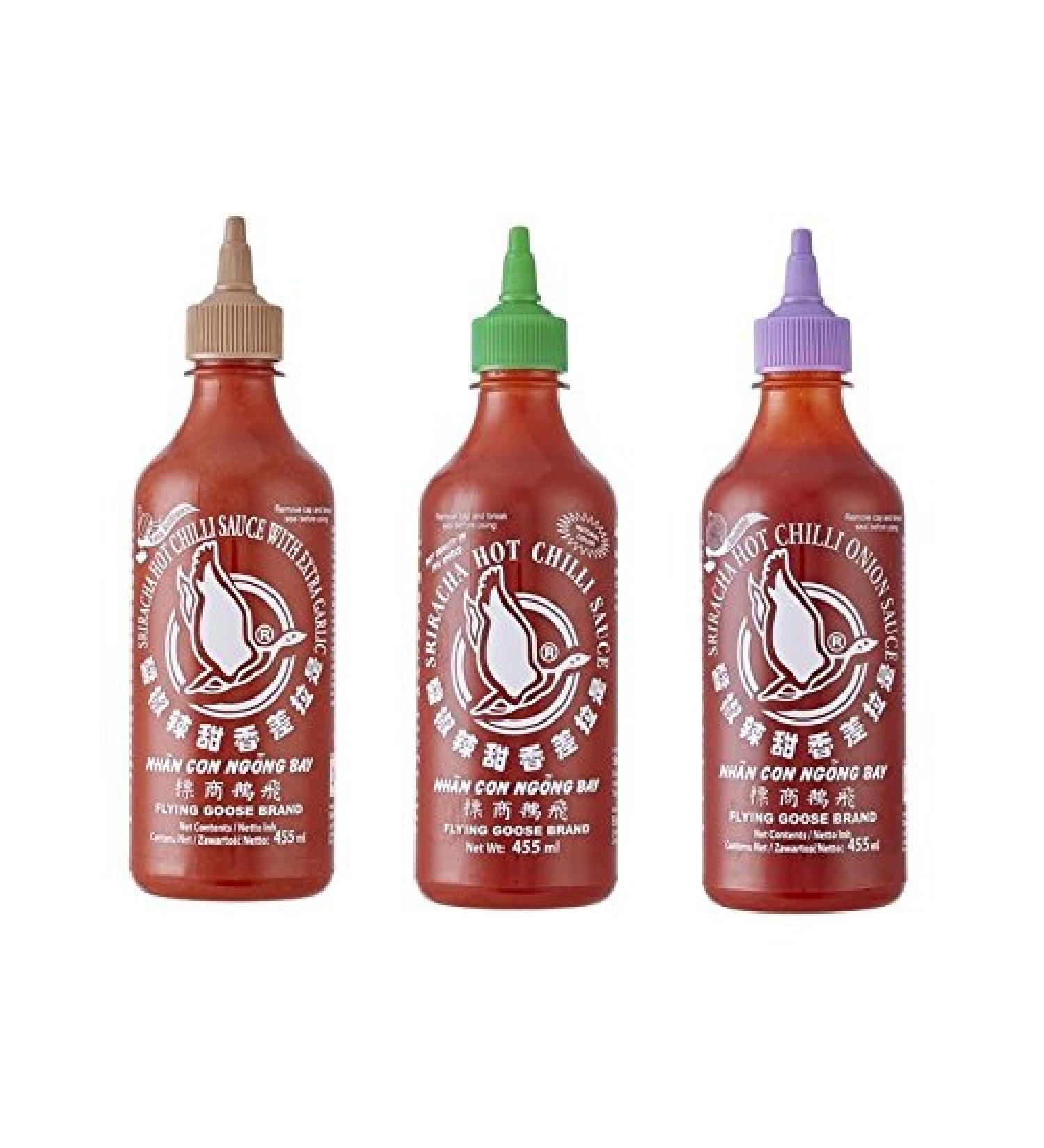 Set of 3 Sriracha Hot Chili Sauce various varieties 3 x 455ml Chilli Sauce 3 Pamai Pai
