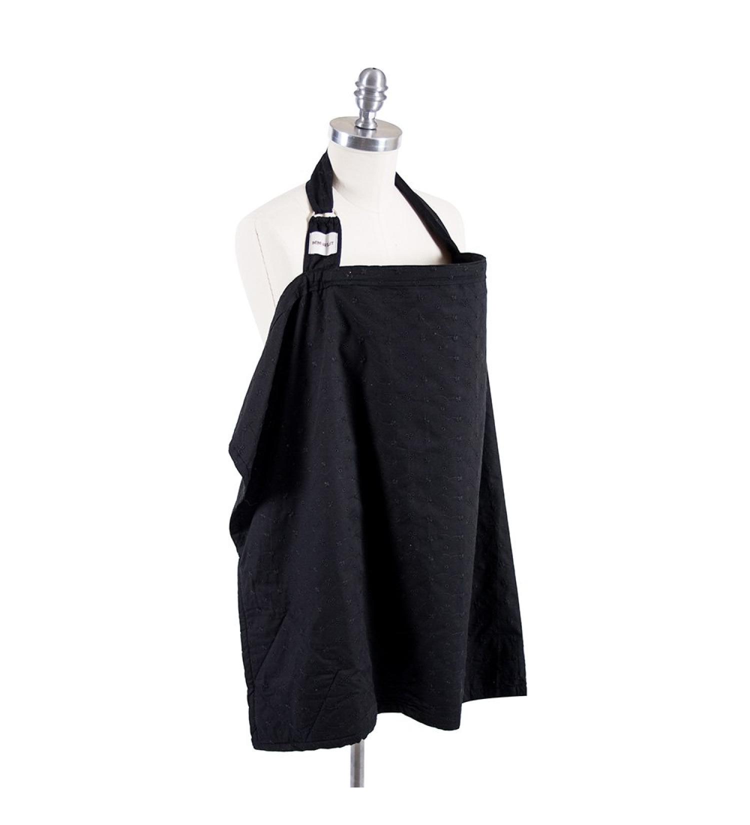Bebe au Lait Premium Cotton Nursing Cover | Adjustable Strap Boned Apron for Breastfeeding | Stylish Eyelet Black Design - Buy Online on SooperMarket.com