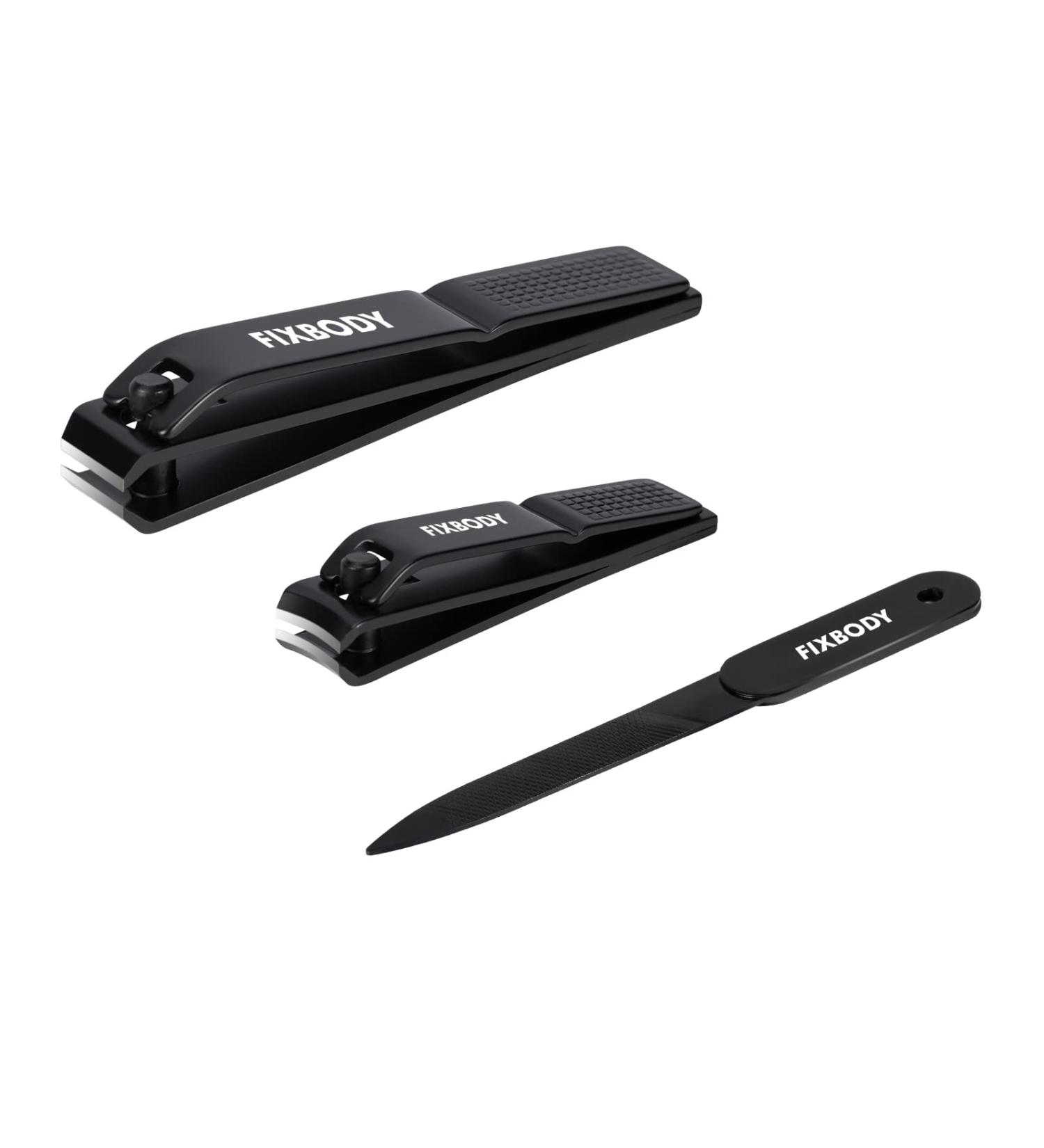 FIXBODY Black Stainless Steel Nail Clipper Set with Nail File - Sharp Fingernail & Toenail Clippers in Leather Case - Perfect Gift for Men and Women (Set of 3) - Buy Online on SooperMarket.com