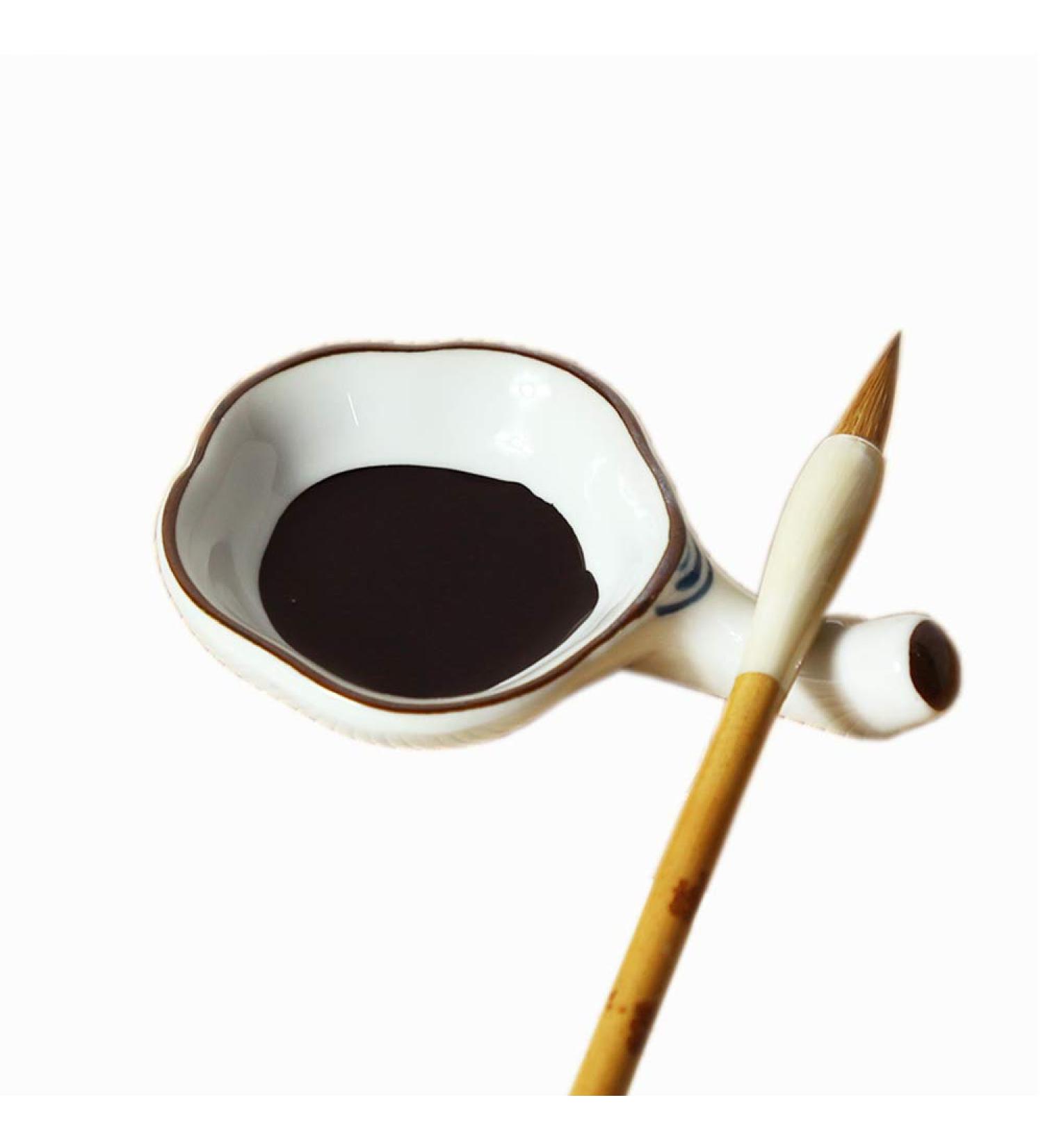 Handmade Porcelain Inkwell Dish with Brush Holder for Calligraphy Practice - Buy Online on SooperMarket.com