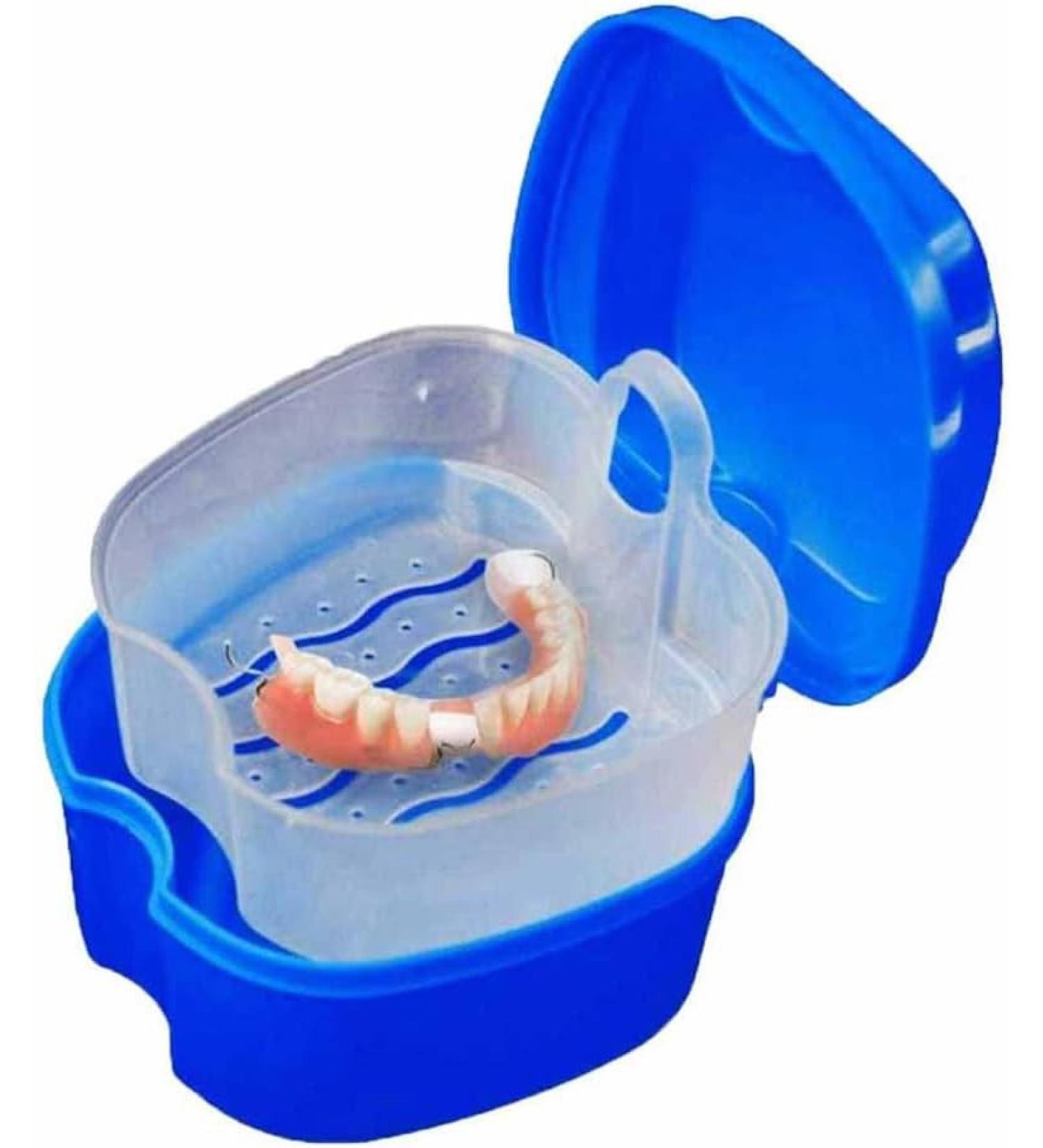 Denture Case Orthodontic Dental Retainer Box False Teeth Storage Container Dentures Container with Filter for Home & Travel Blue2 - Buy Online on SooperMarket.com