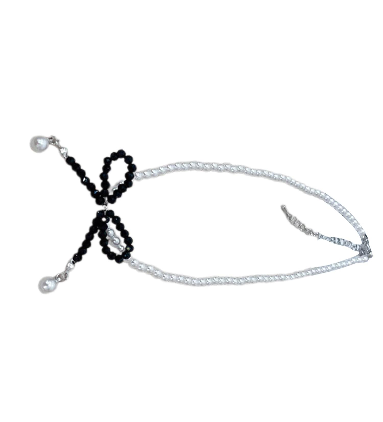 Oralgo's Bohemian Pearl Necklace | Loop Trailer & Collarbone Chain | Crystal Pearls Jewelry for Women & Girls - Black - Buy Online on SooperMarket.com