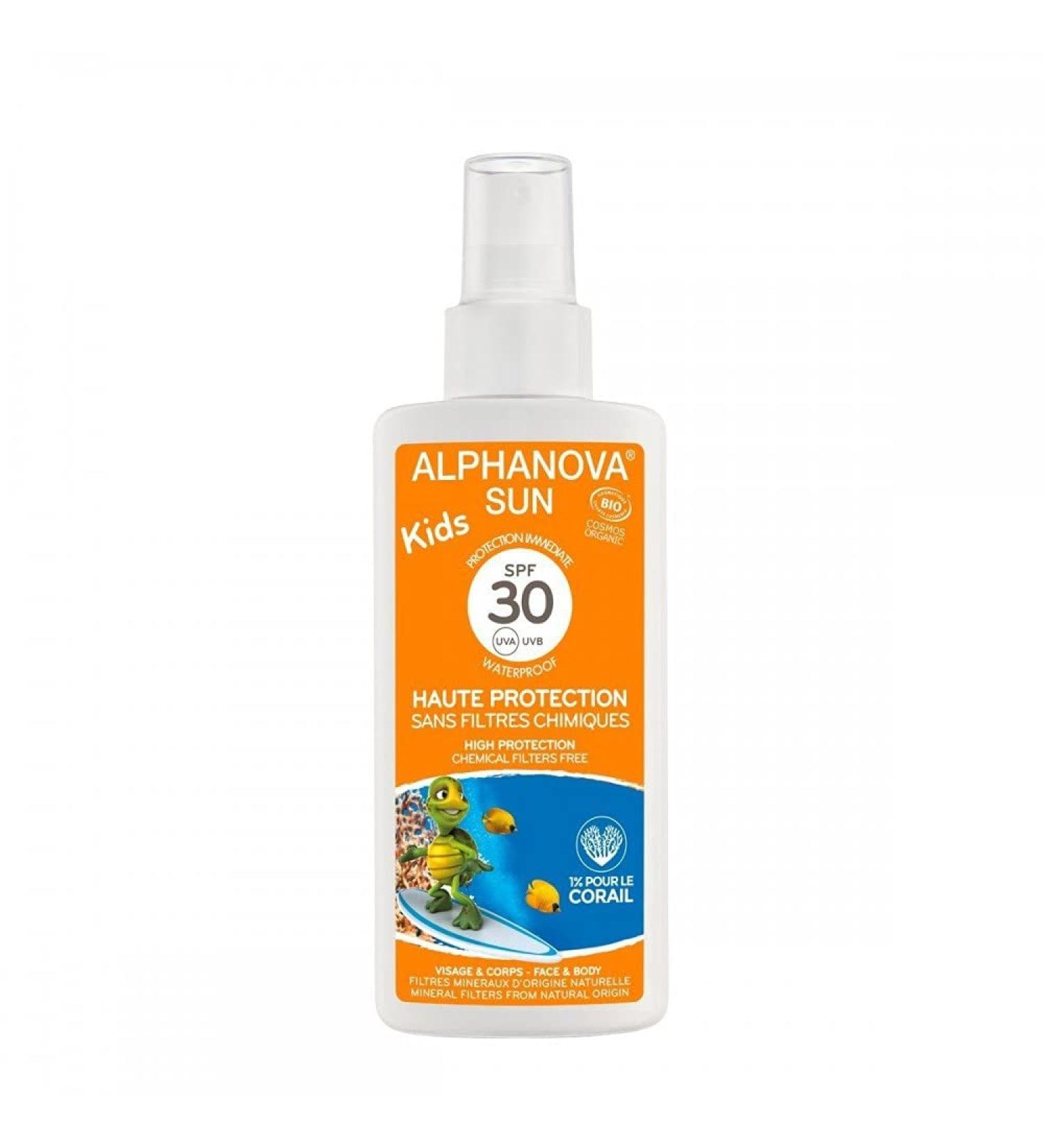 Alphanova Sun Organic Sunscreen Spray For Kids High Protection with SPF 30 Waterproof 125 ml - Buy Online on SooperMarket.com