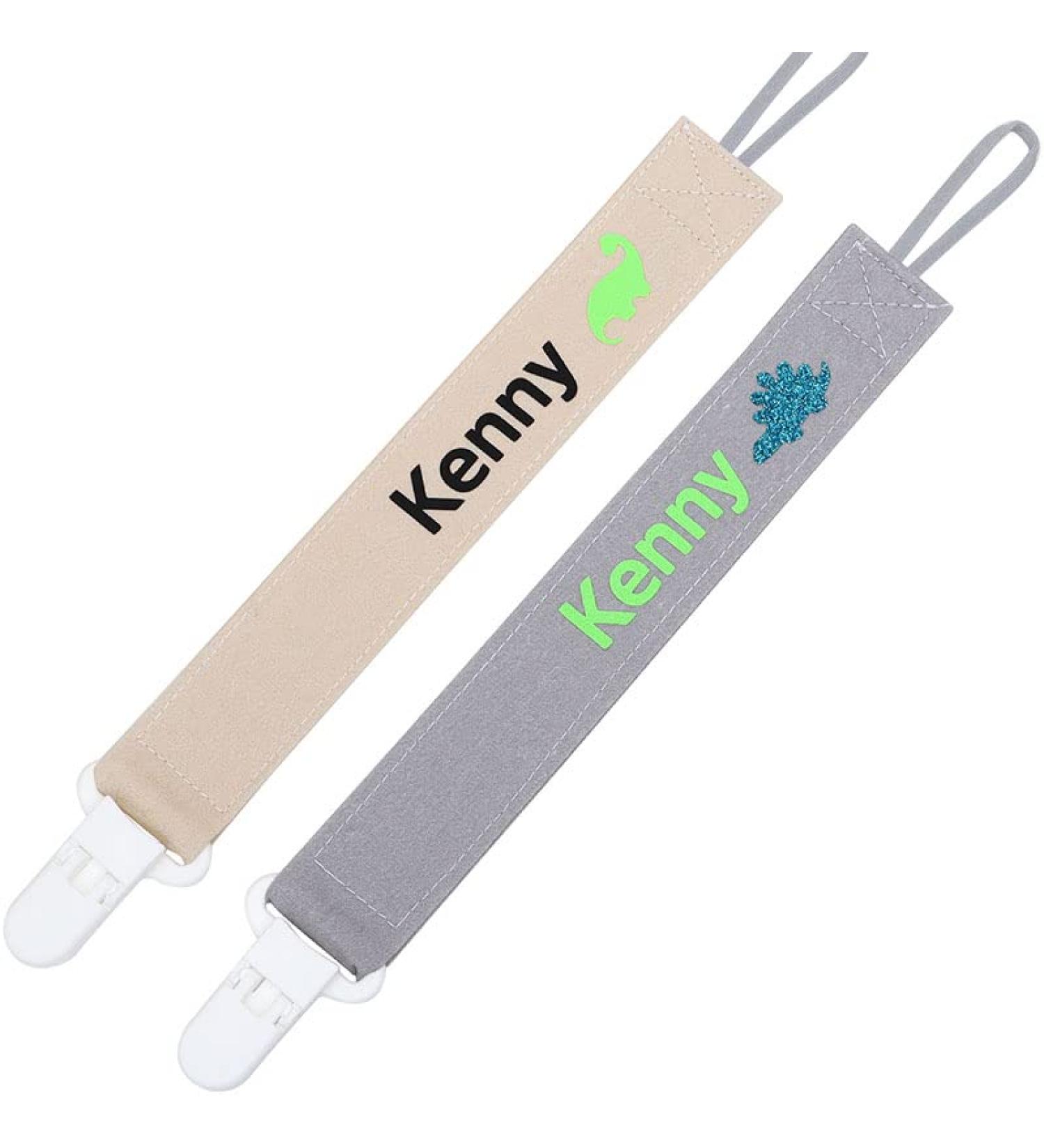 Personalized Name Pacifier Clip (2 Pack) - Custom Cotton Paci Holder Leash for Baby - Binky Clips with Name - Gray+Beige - Buy Online on SooperMarket.com