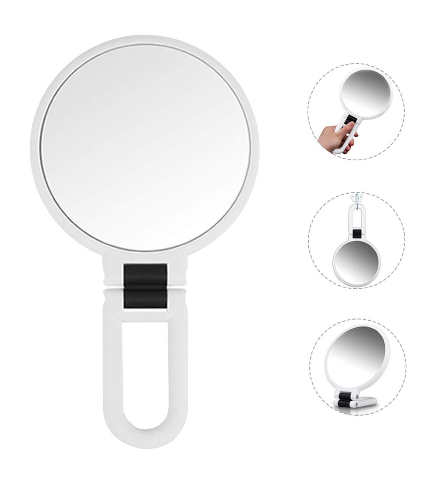 Double Sided 5X/1X Magnifying Hand Held Makeup Mirror - Compact Cosmetic Vanity Mirror for Girls Ladies - White - Buy Online on SooperMarket.com