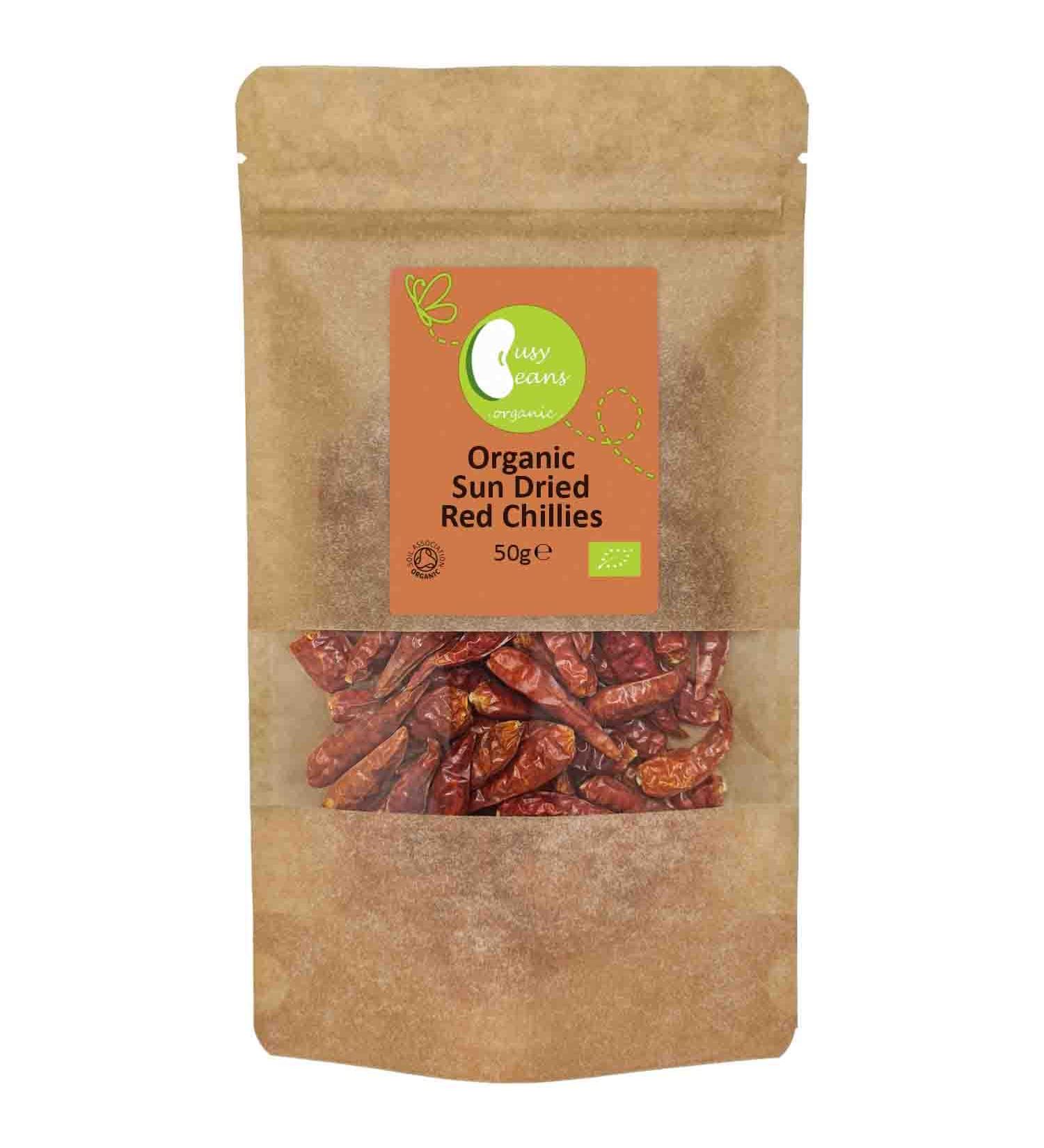 Organic Sun Dried Red Chillies - Certified Organic - by Busy Beans Organic (50g) - Buy Online on SooperMarket.com